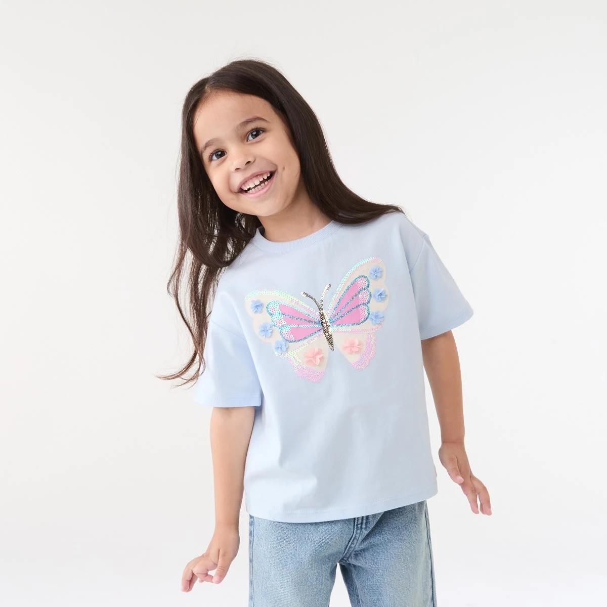 1 Short Sleeve Sequin T-shirt DAZZLING BUTTERFLY ICE MIST, 1 of 6