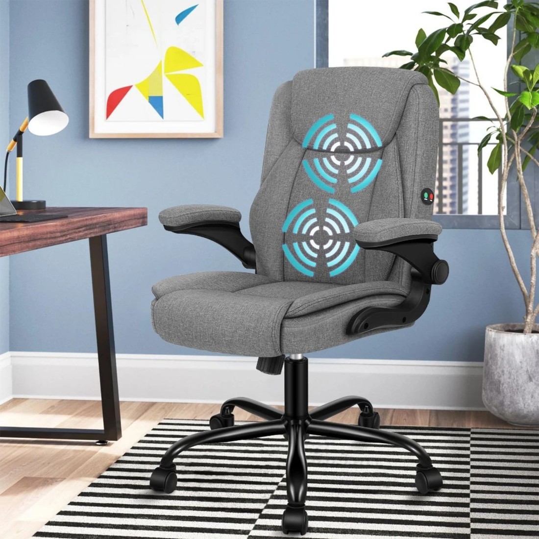 2 Alfordson Massage Office Chair Executive Computer Gaming Seat Linen Fabric - Grey, 2 of 10