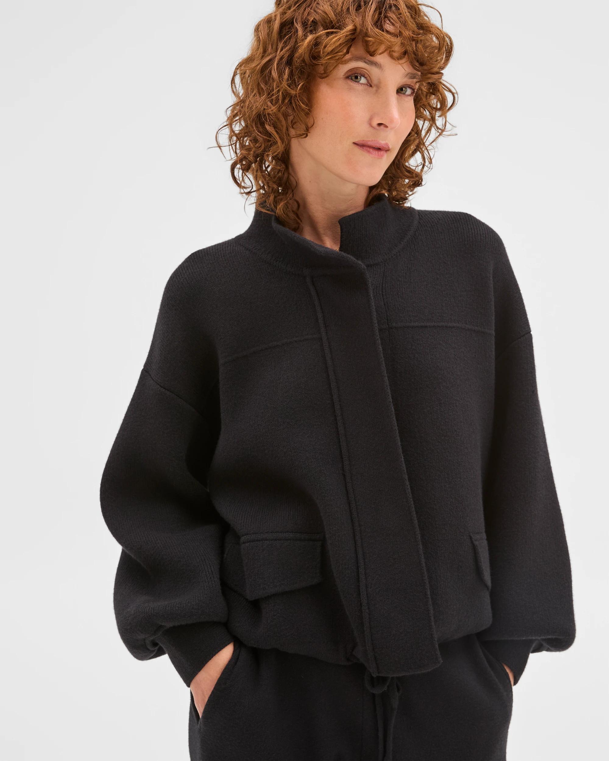 5 Target Woman Clean Knit Button Through Bomber Jacket BLACK, 5 of 5