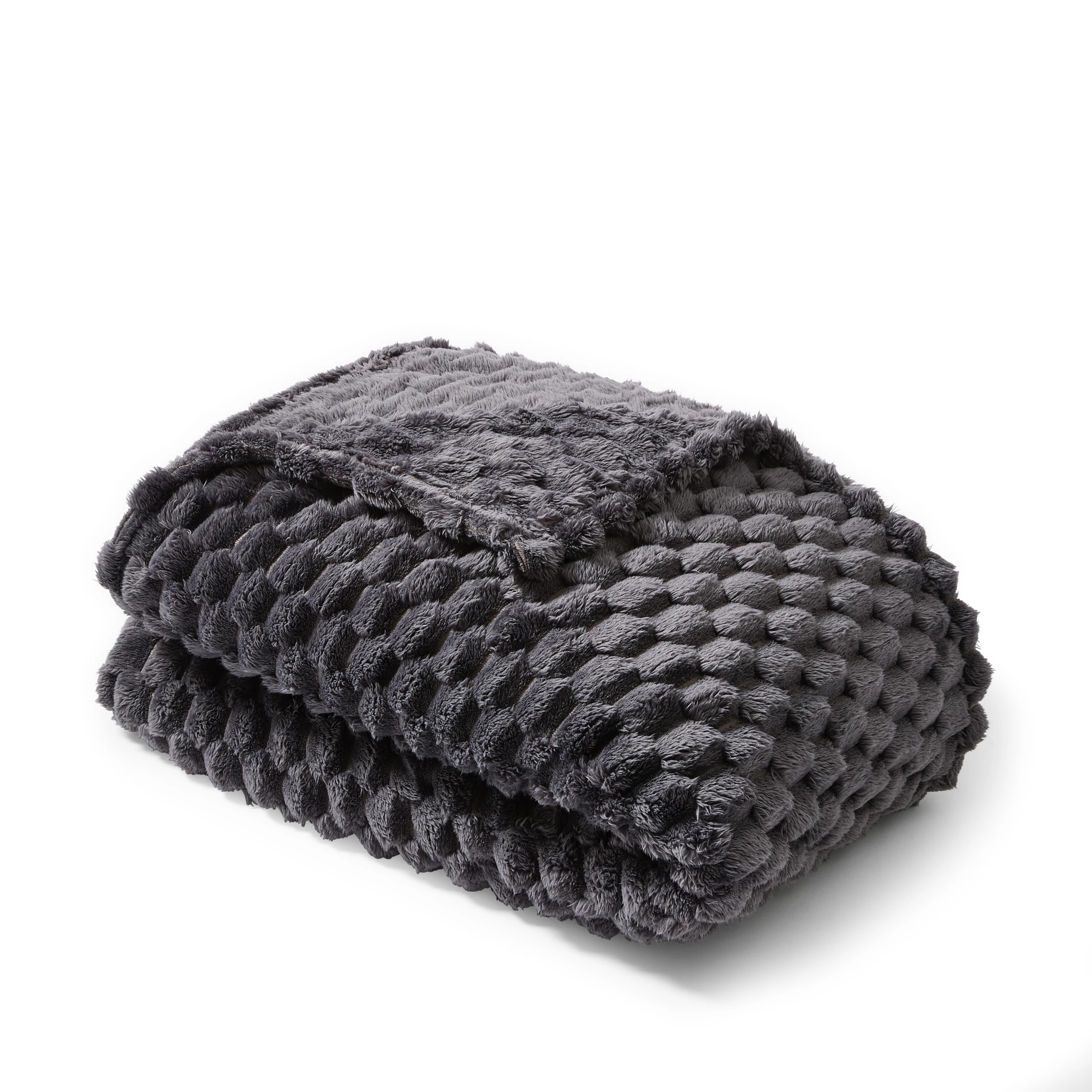 1 Plush Jacquard Blanket - Queen/King Bed, Charcoal, 1 of 6