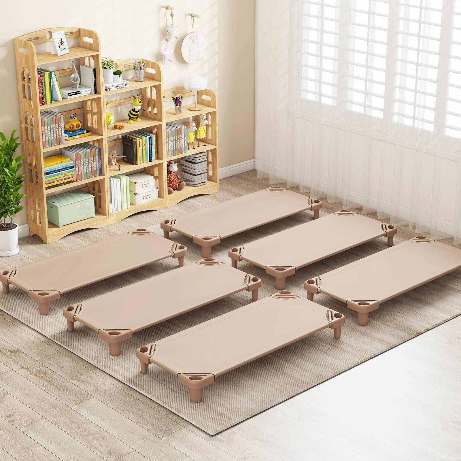 2 Costway 1.3m 6PCS Stackable Daycare Cot Space-saving Portable Sleeping Bed Mat - Brown, 2 of 7