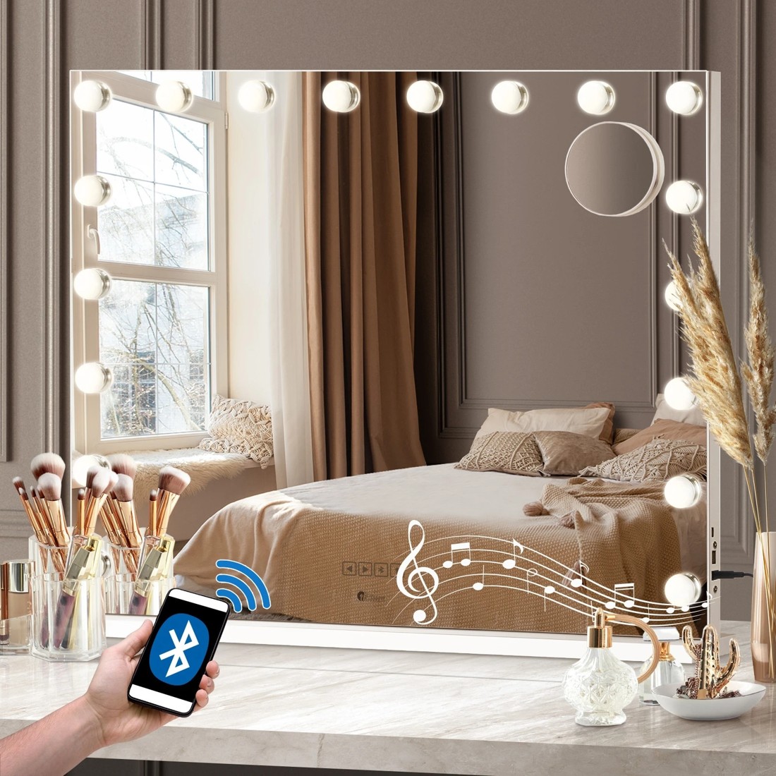 2 Oikiture Bluetooth Hollywood Makeup Mirror 18 Led Light 80x62cm Vanity Mirrors
 - White, 2 of 7