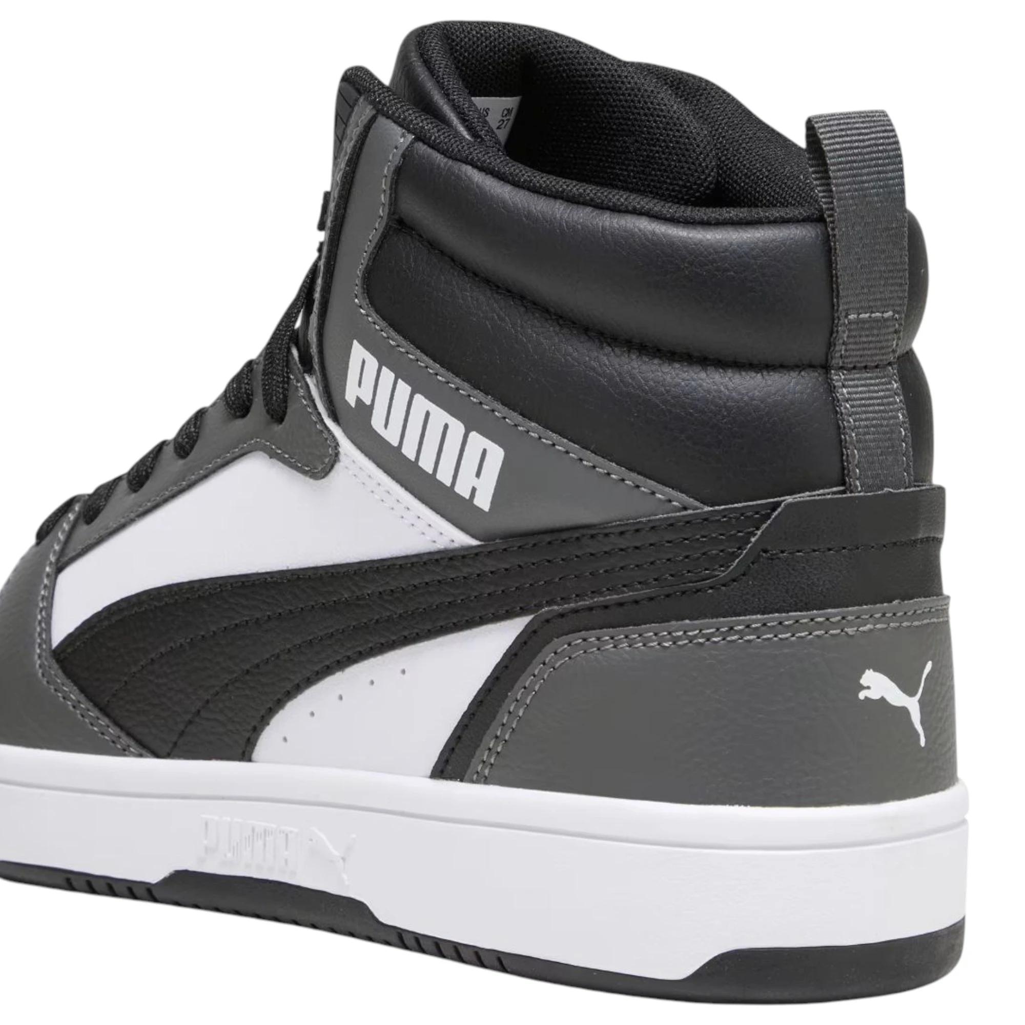6 Puma Mens Rebound V6 Sneakers White/ Black/ Grey Shoes WHITE/BLACK/GREY, 6 of 8