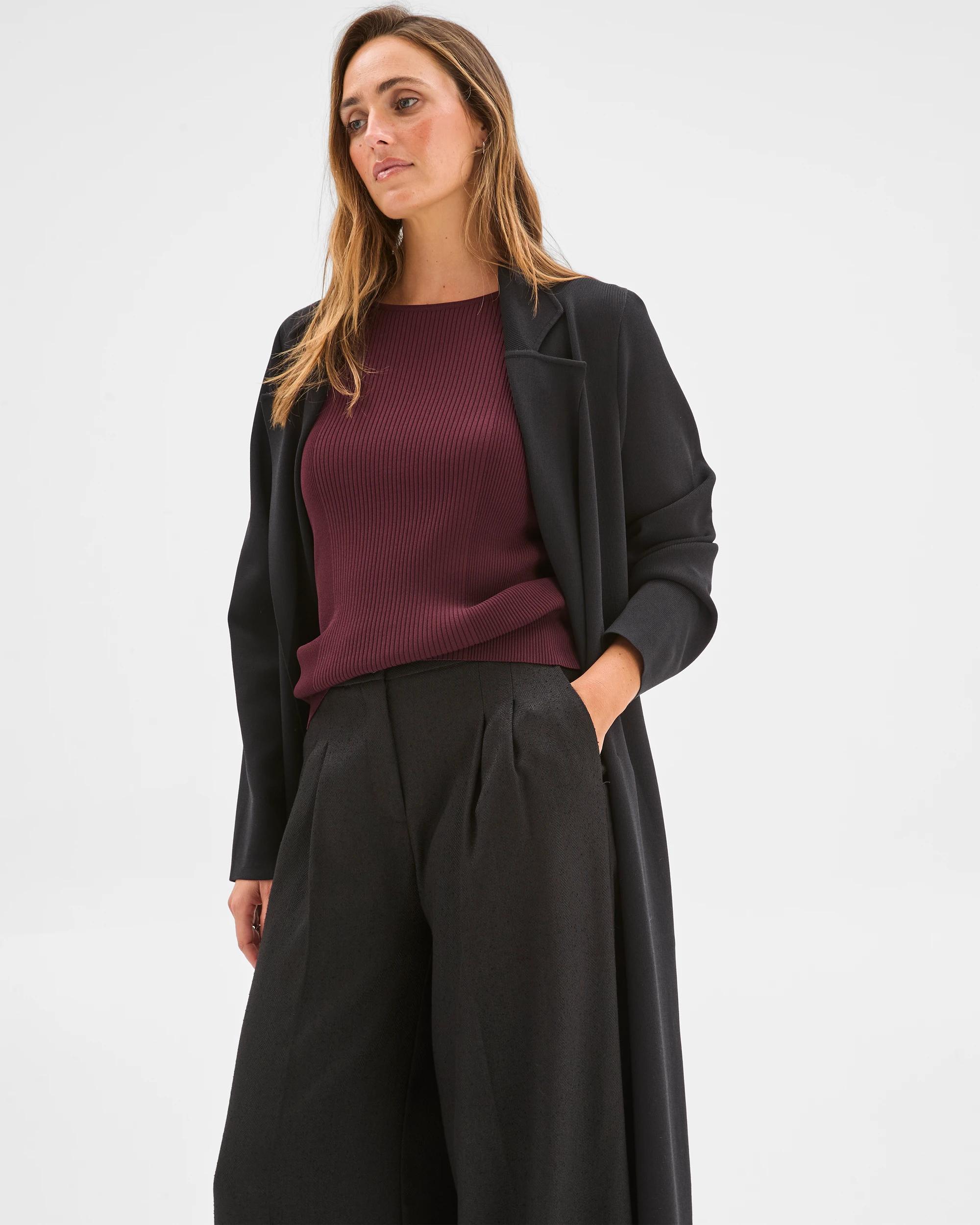 2 Preview Crepe Knit Midi Length Coat BLACK, 2 of 6
