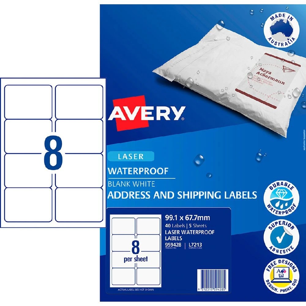 1 Avery 8UP Laser Waterproof Labels 5 Sheets, 1 of 6