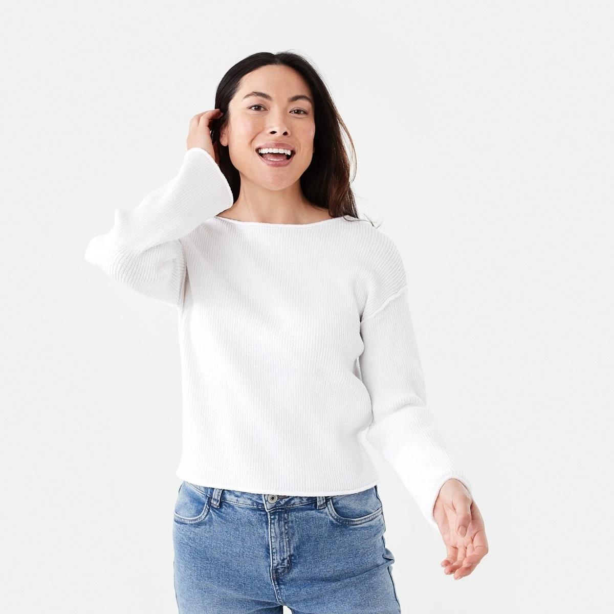 1 Textured Boat Neck Jumper WHITE, 1 of 6