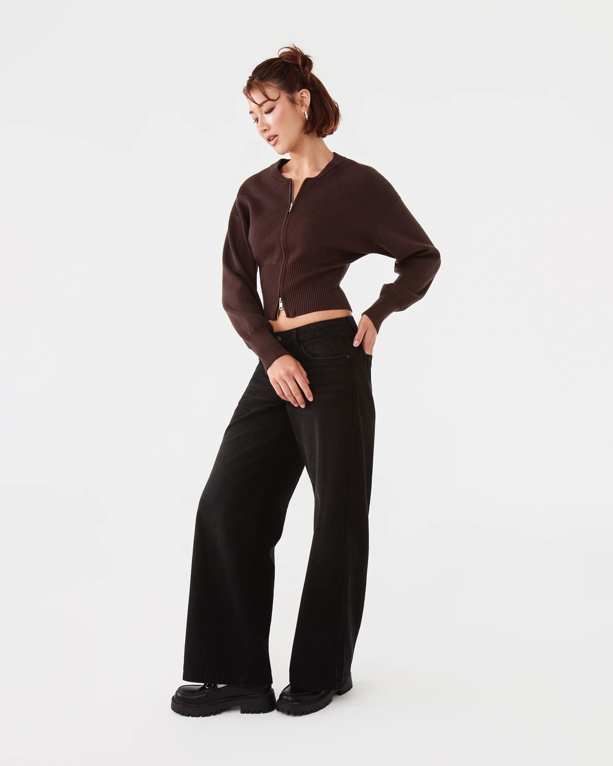 3 Zip Front Knit Cardigan Choc Plum, 3 of 8