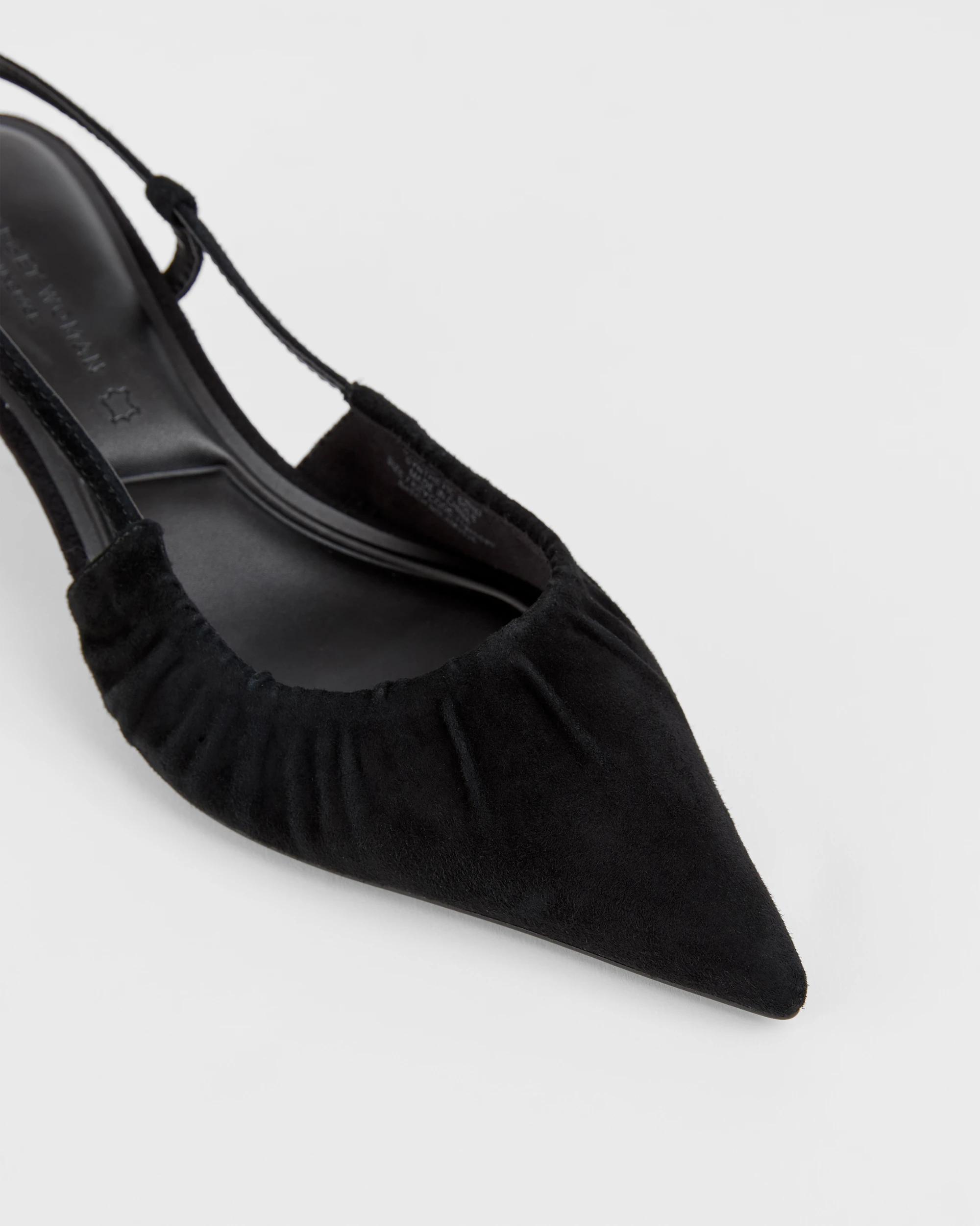 3 Target Woman Genuine Suede Leather Sling Back Gathered Kitten Heels - Kaia BLACK SUEDE, 3 of 3