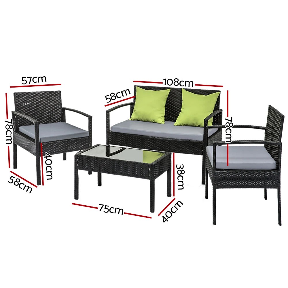 2 Gardeon Outdoor Sofa Set Wicker Lounge Setting Table and Chairs Storage Cover - Black, 2 of 6
