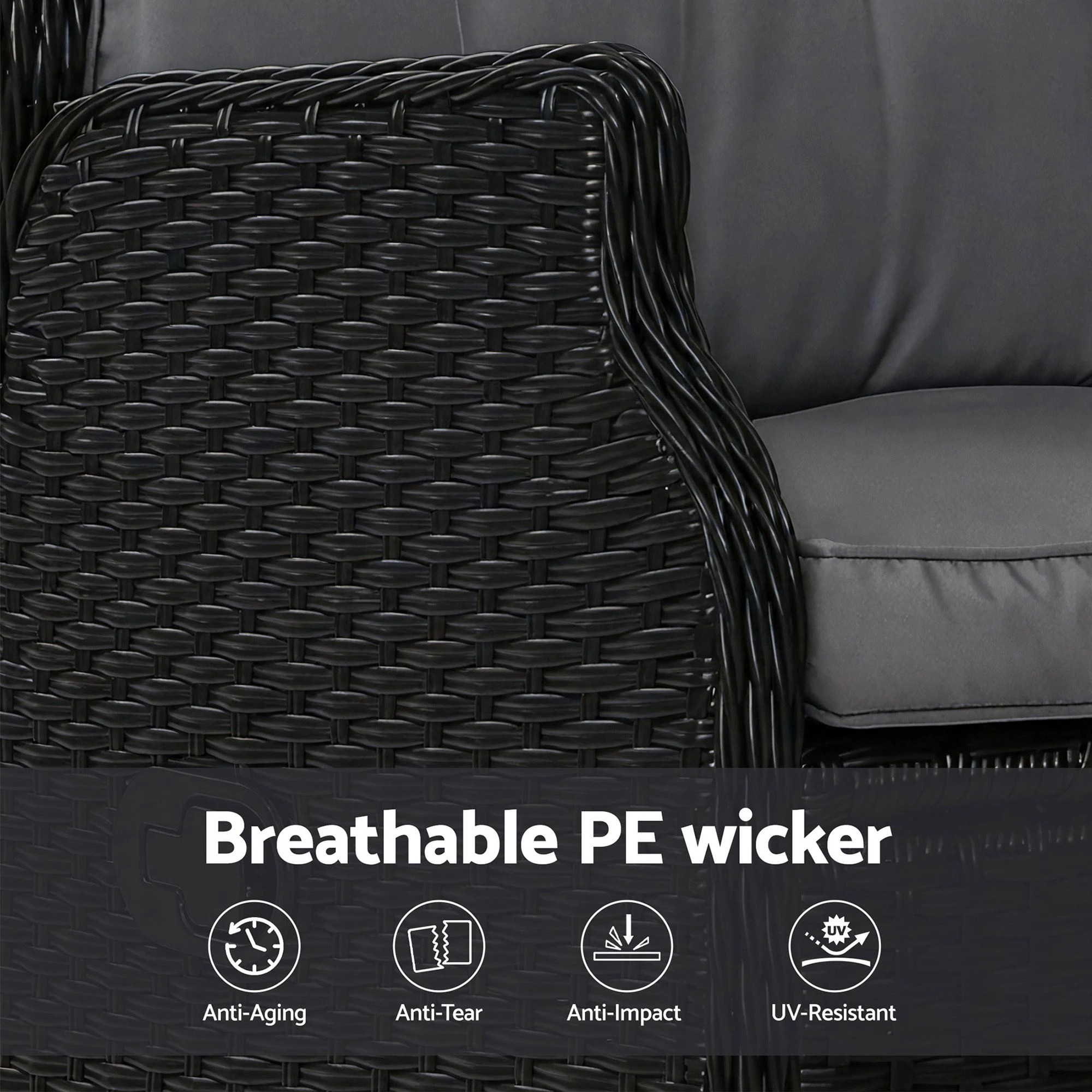 7 Gardeon 2PC Recliner Chair Sun lounge Wicker Lounger Outdoor Furniture - Black, 7 of 8