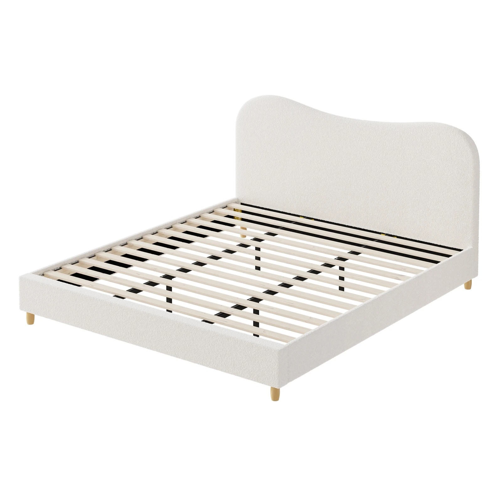 9 Oikiture King Bed Frame Boucle Cloud Shape Headboard
 - White, 9 of 10
