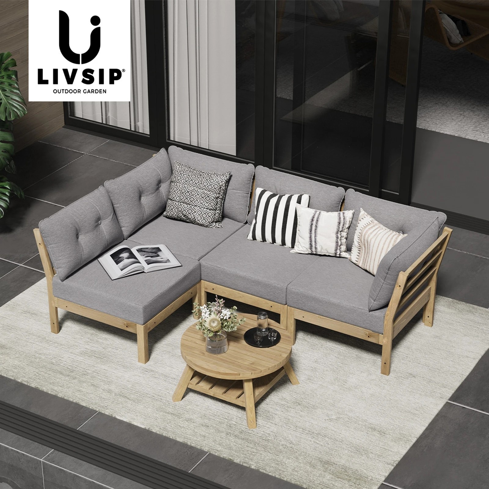 7 Livsip 4 Seater Outdoor Sofa Set Lounge Setting - Grey, 7 of 10