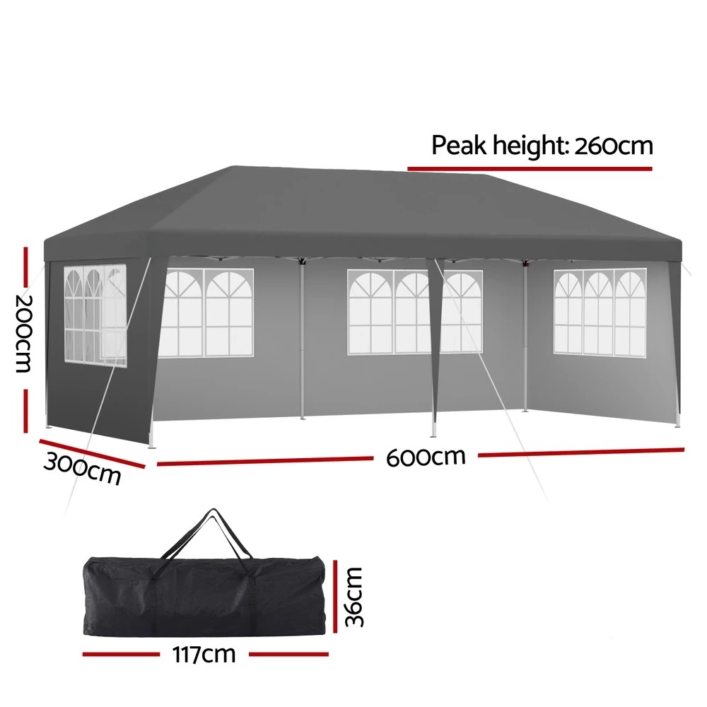 2 Instahut Gazebo 3x6m Pop Up Marquee Wedding Party Outdoor Camping Canopy - Grey, 2 of 6