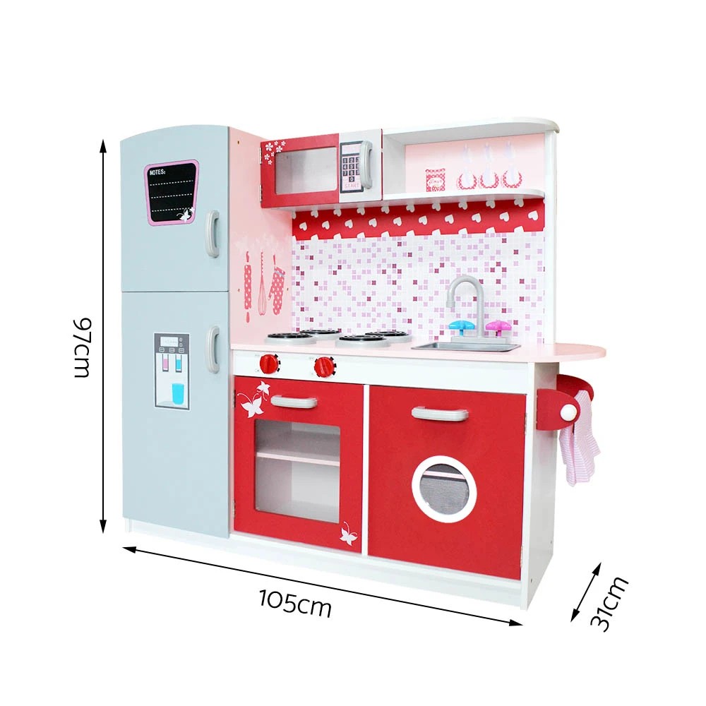 2 Keezi Kids Kitchen Play Set en Pretend Toys Cooking Children Fridge Oven Red - Multi, 2 of 7