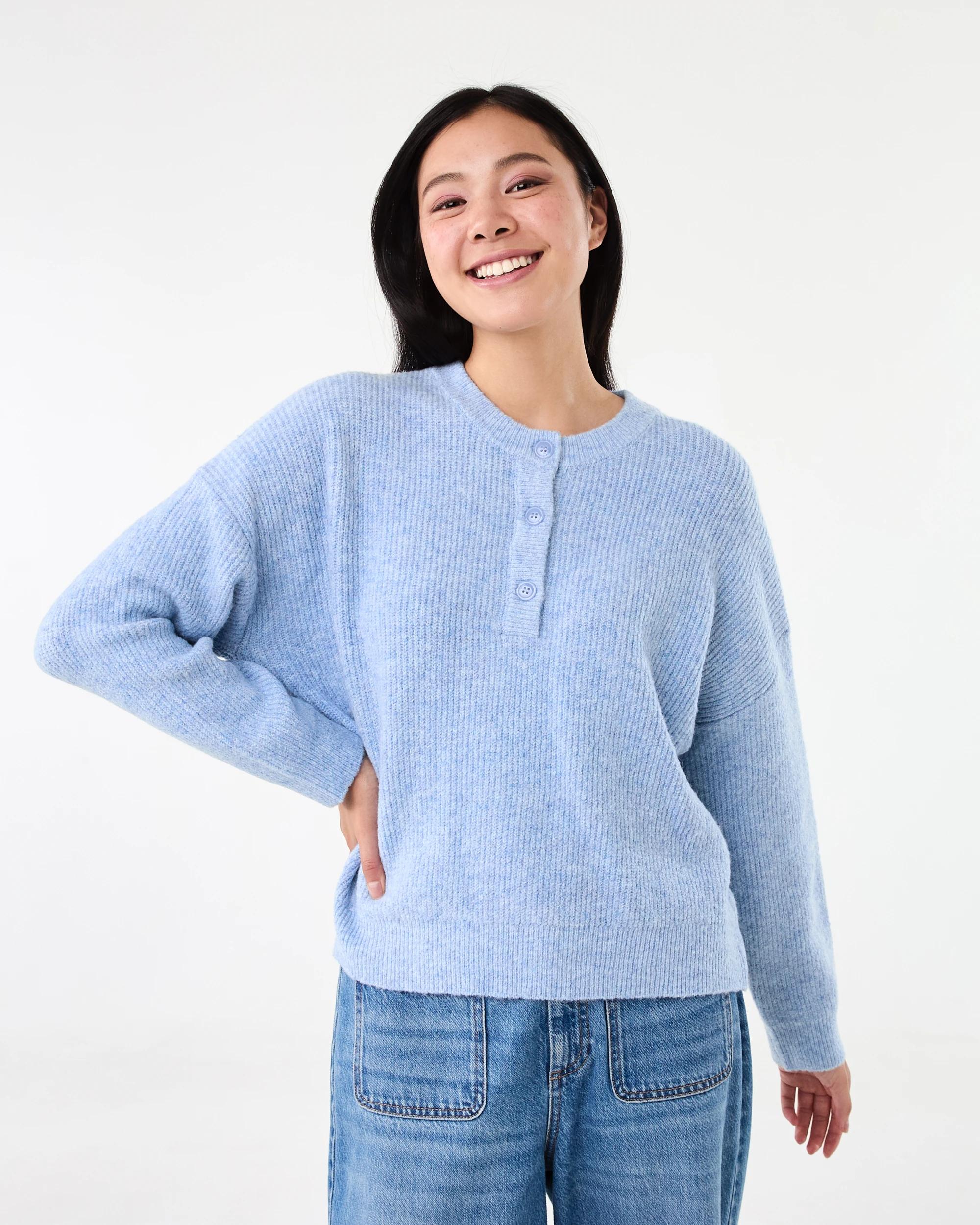 1 Quarter Button Jumper Chmbr Blue, 1 of 6