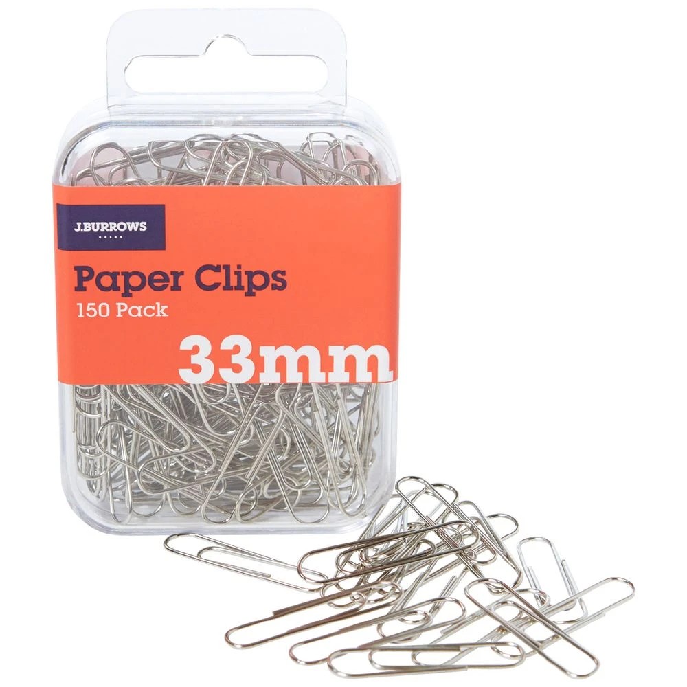 1 J.Burrows 33mm Paper Clips Silver 150 Pack, 1 of 3