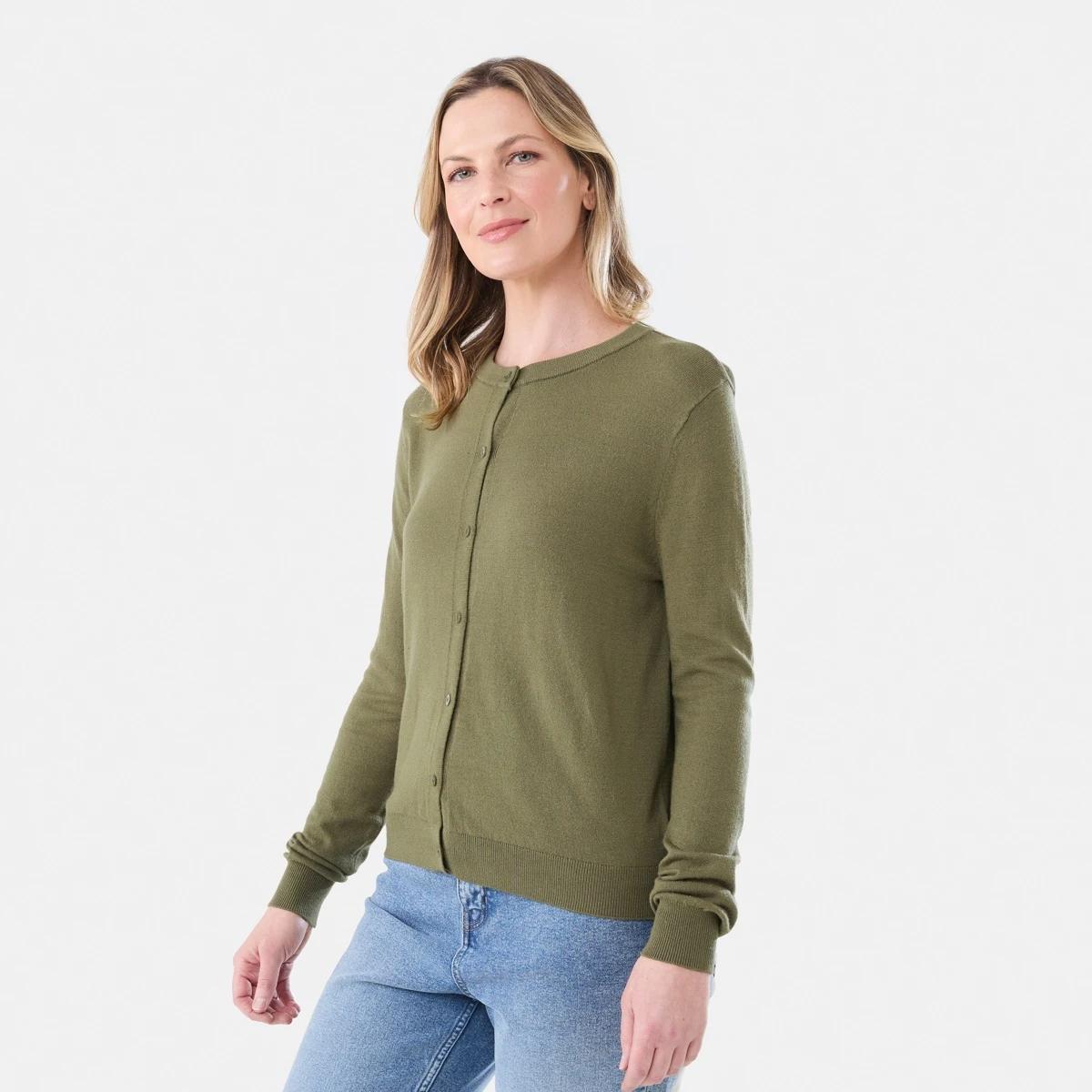 2 Lightweight Crew Neck Cardigan BURNT OLIVE, 2 of 5