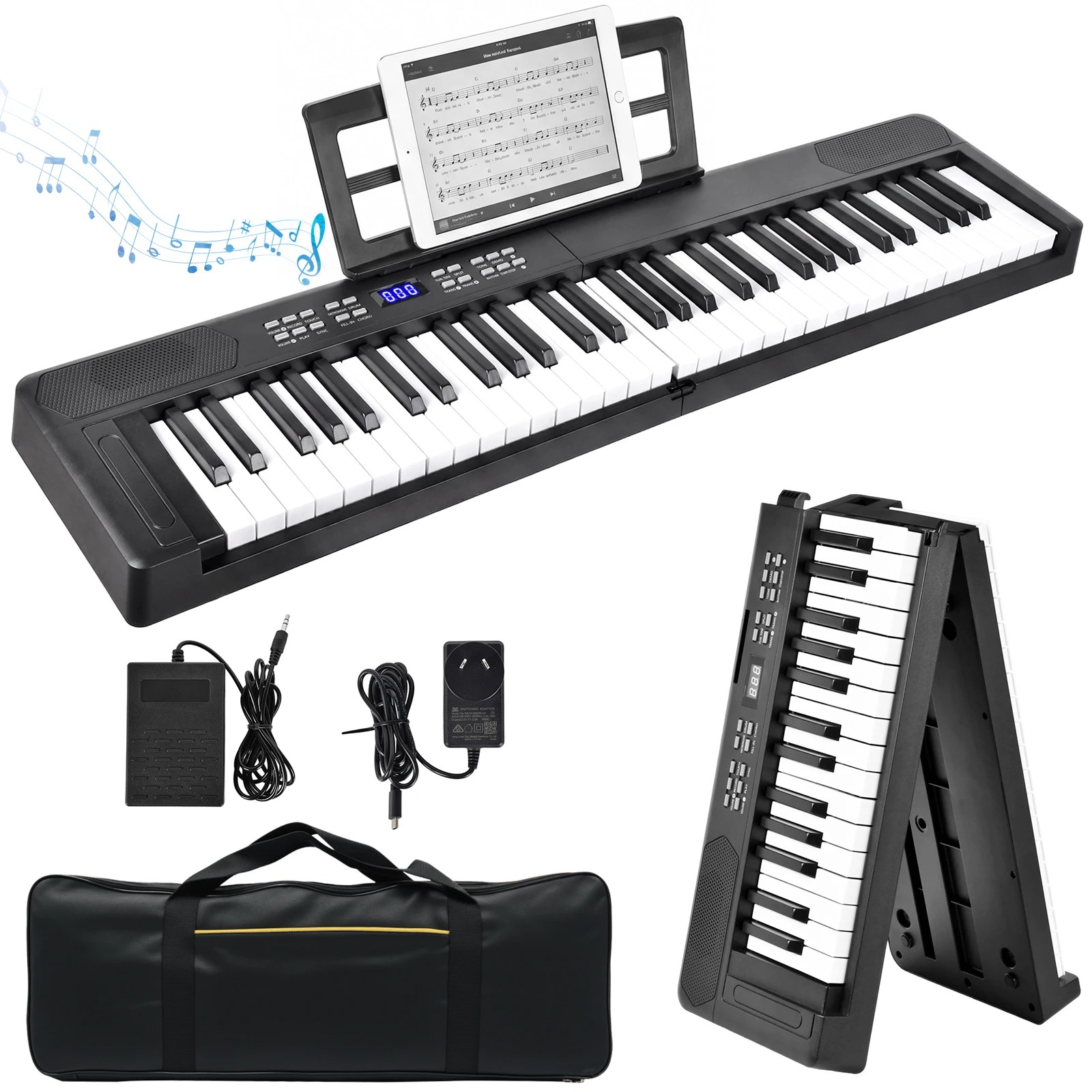 1 Advwin 61-Key Foldable Electronic Keyboard Piano Portable Digital Piano - Black, 1 of 8