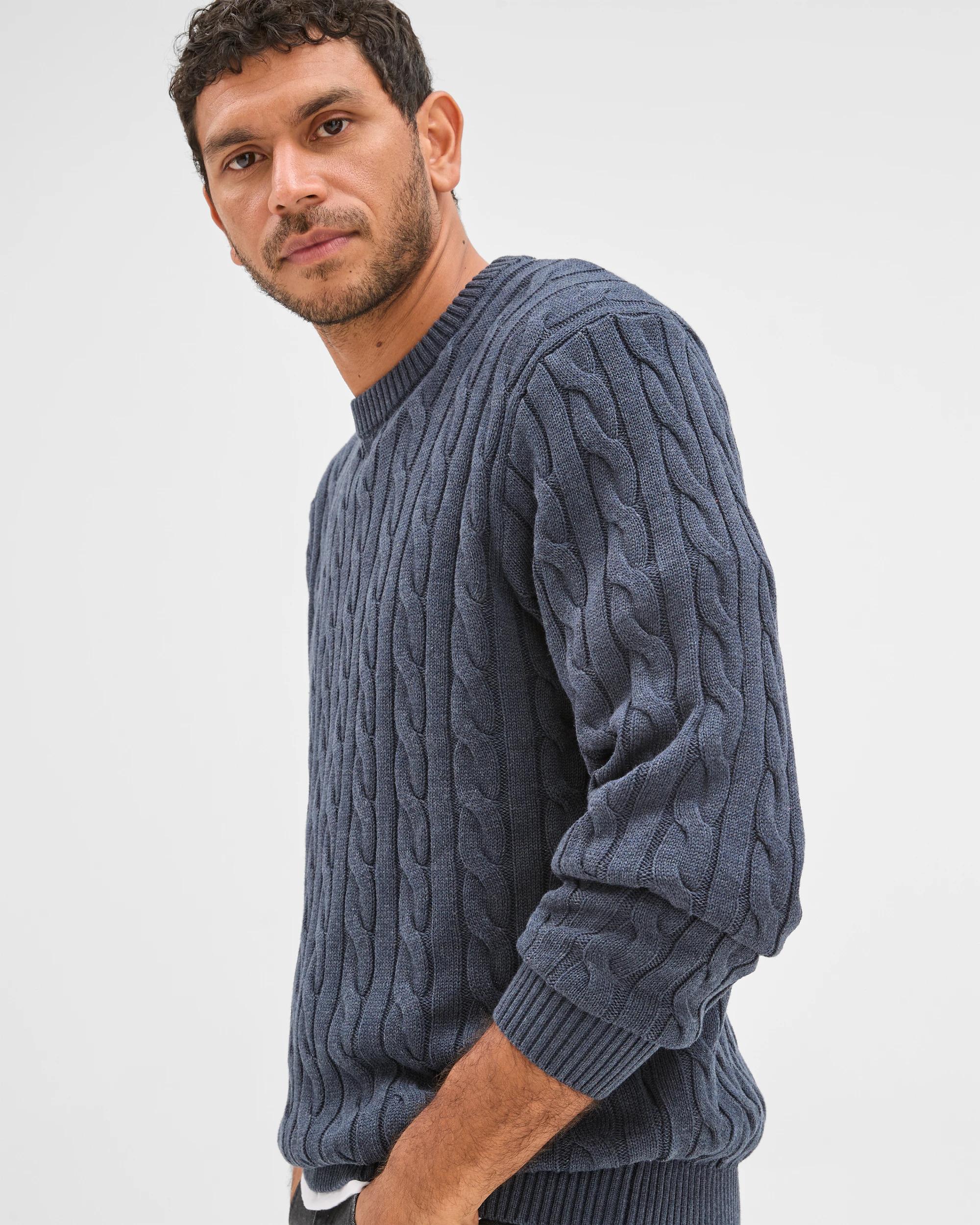 3 Target Man Australian Cotton Midweight Cable Knit Sweater NAVY MARLE, 3 of 6