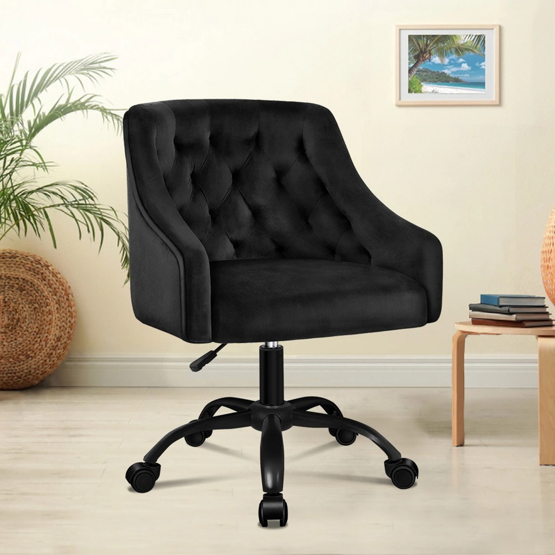 10 Alfordson Velvet Office Chair Computer Swivel Armchair Work Adult Kids - Black, 10 of 10