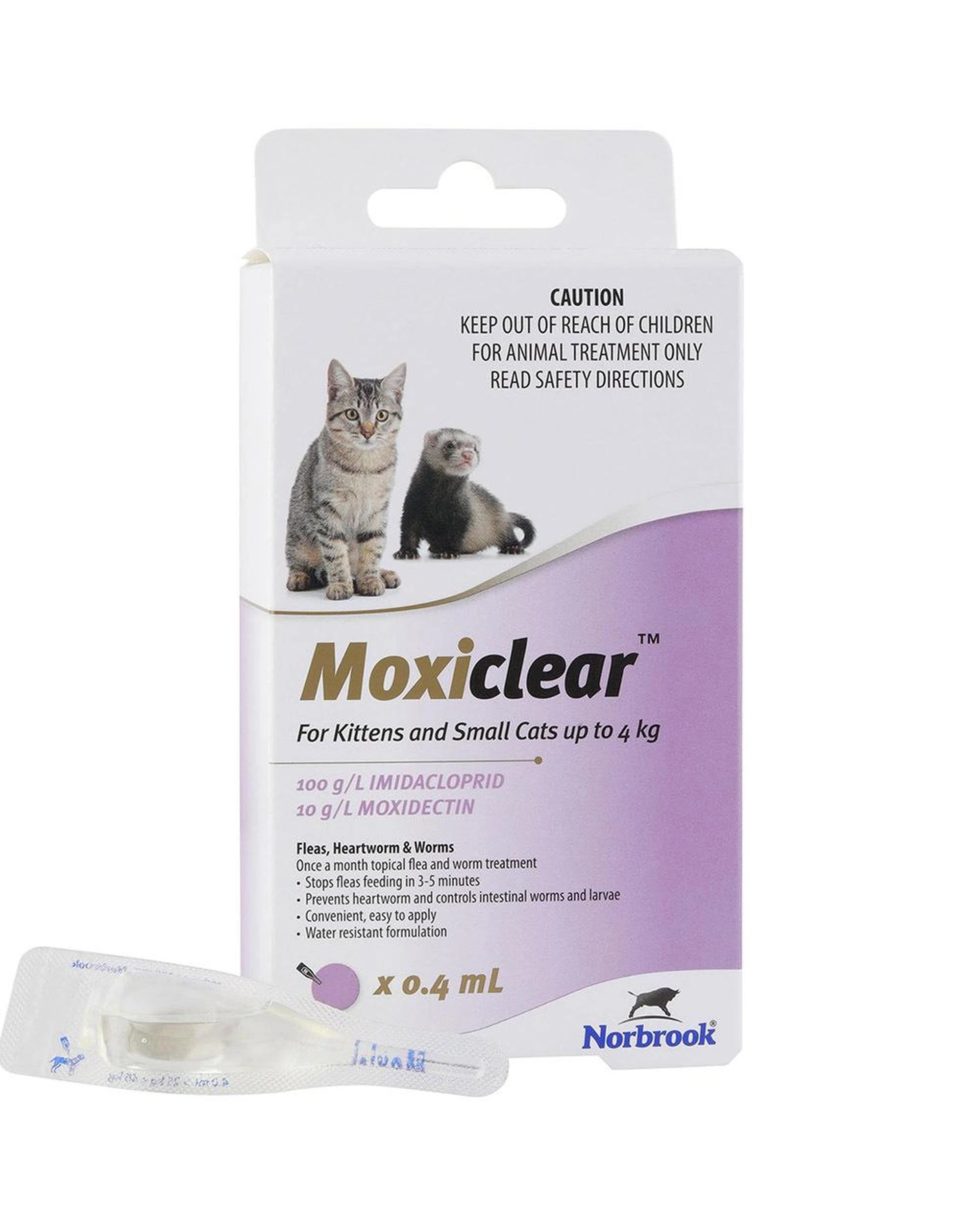 1 Moxiclear Fleas & Worms Treatment for Kitten & Small Up to 4kg Purple 3 Pack, 1 of 2
