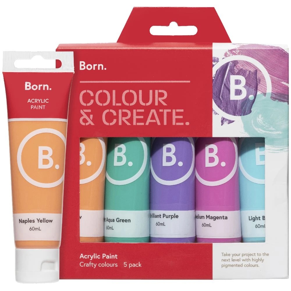 6 Born Acrylic Paints 60mL 5 Pack Crafty Colours, 6 of 6