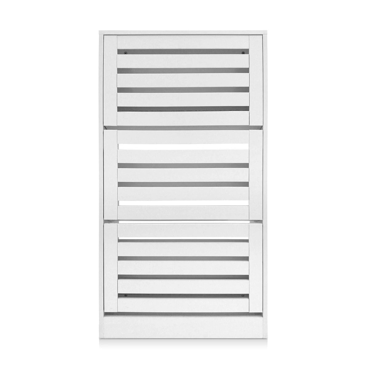 1 Ausway 45 Pair Wood Shoe Storage Cabinet 3 Door Shoe Organizer Rack - White, 1 of 6