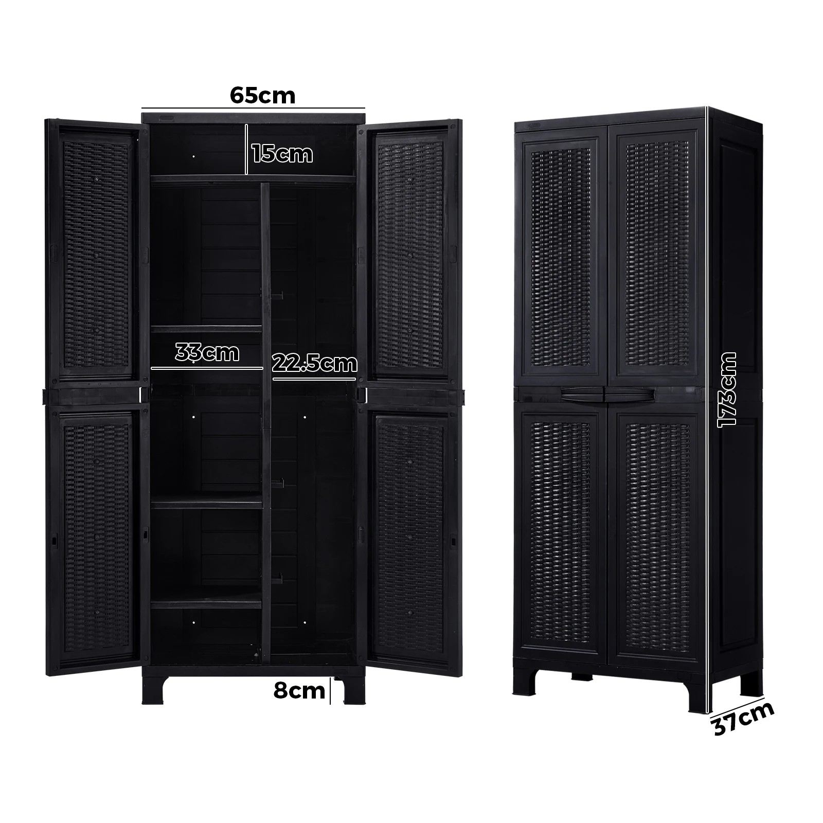 2 Livsip Outdoor Storage Cabinet Box Cupboard Garage Garden Adjustable Tall - Black, 2 of 7