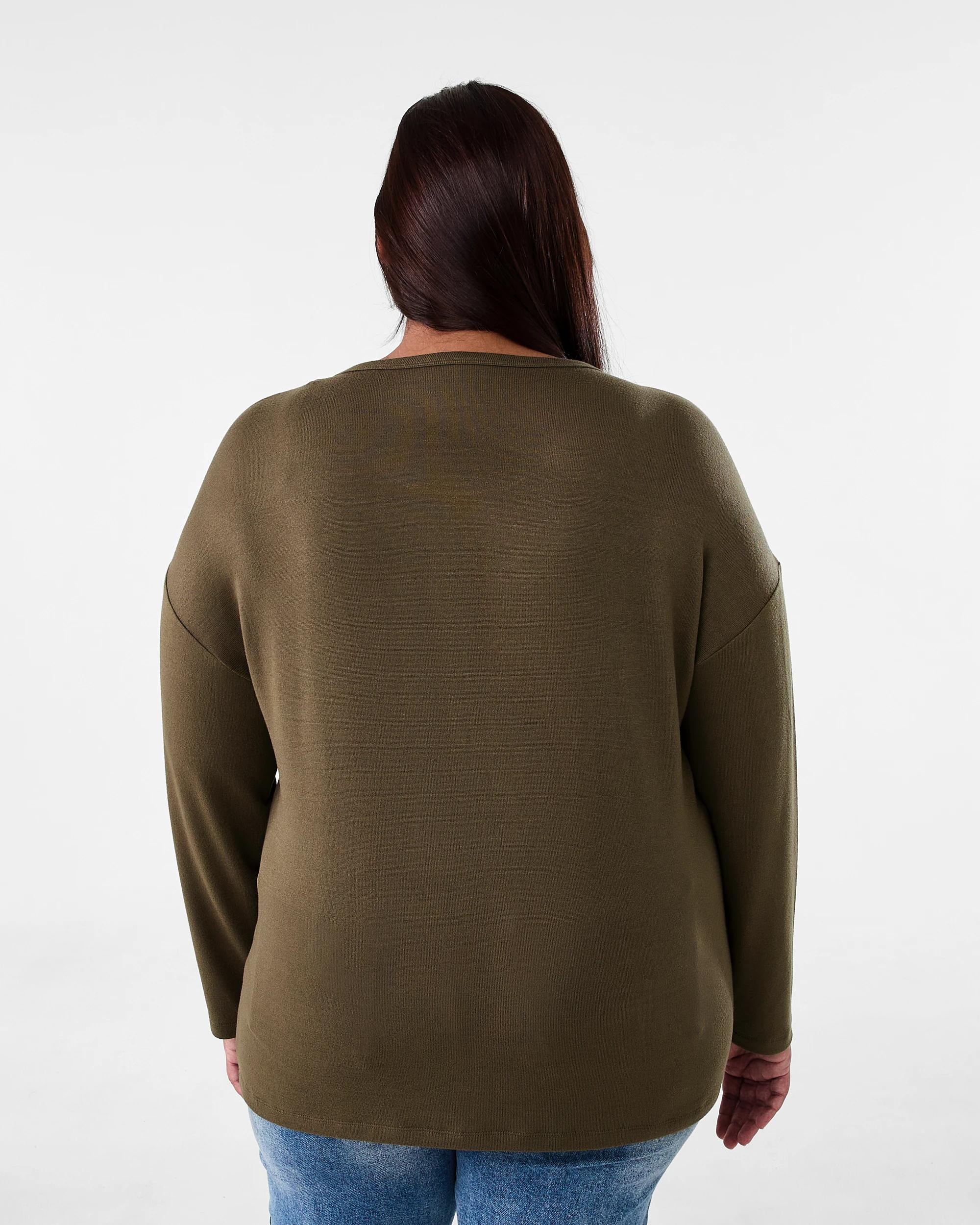 3 Curve Long Sleeve Brushed Asymmetrical Top Deep Olive, 3 of 6