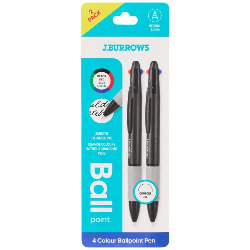 1 J.Burrows 4 Colour Ballpoint Pen 1.0mm 2 Pack, 1 of 7