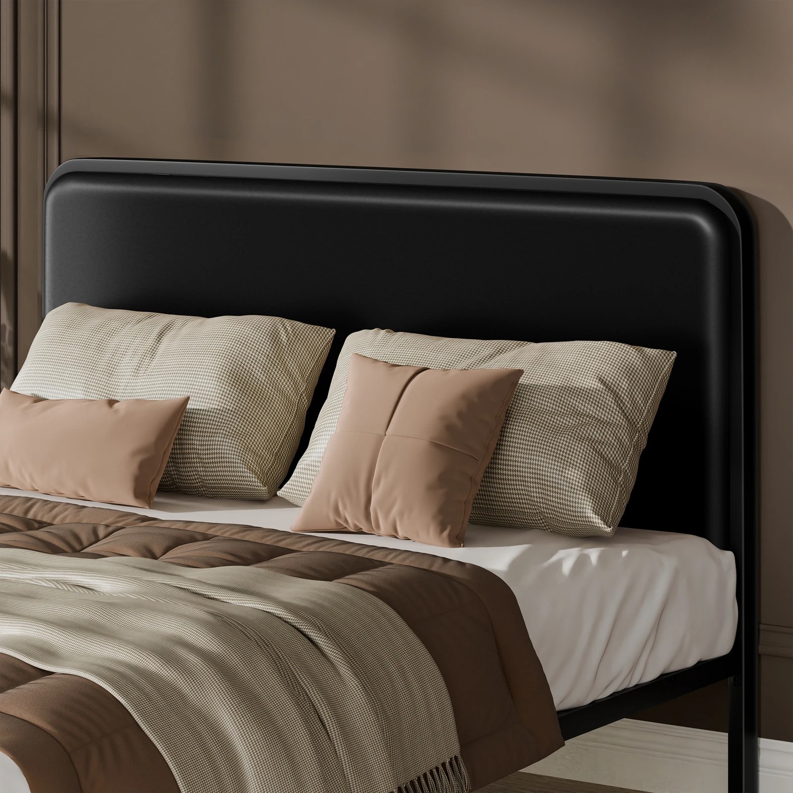 5 Alfordson Metal Bed Frame Queen Size Upholstered Headboard Leather Madge - Black, 5 of 10