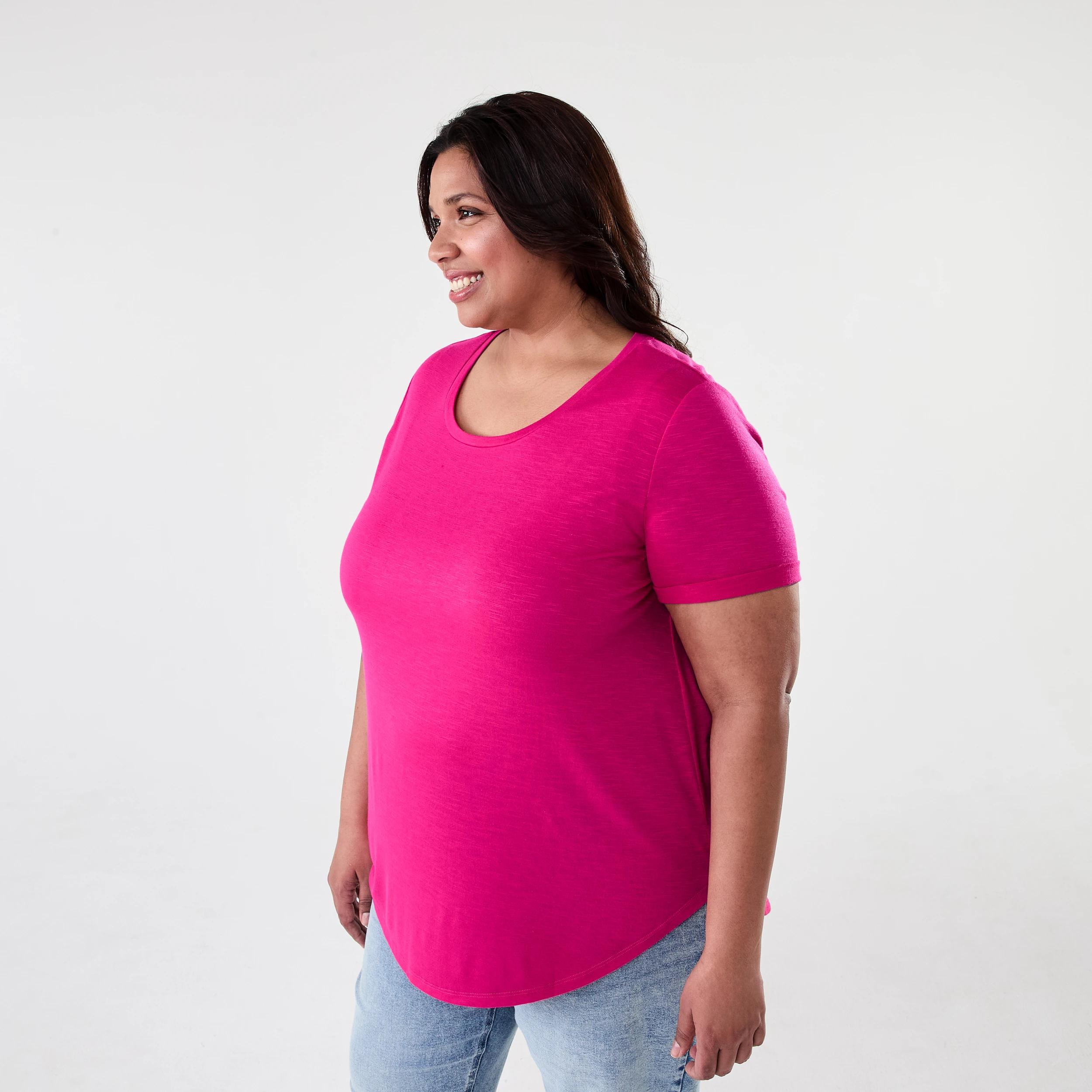 2 Curve Short Sleeve Slub Round Neck T-shirt Brt Pink, 2 of 6