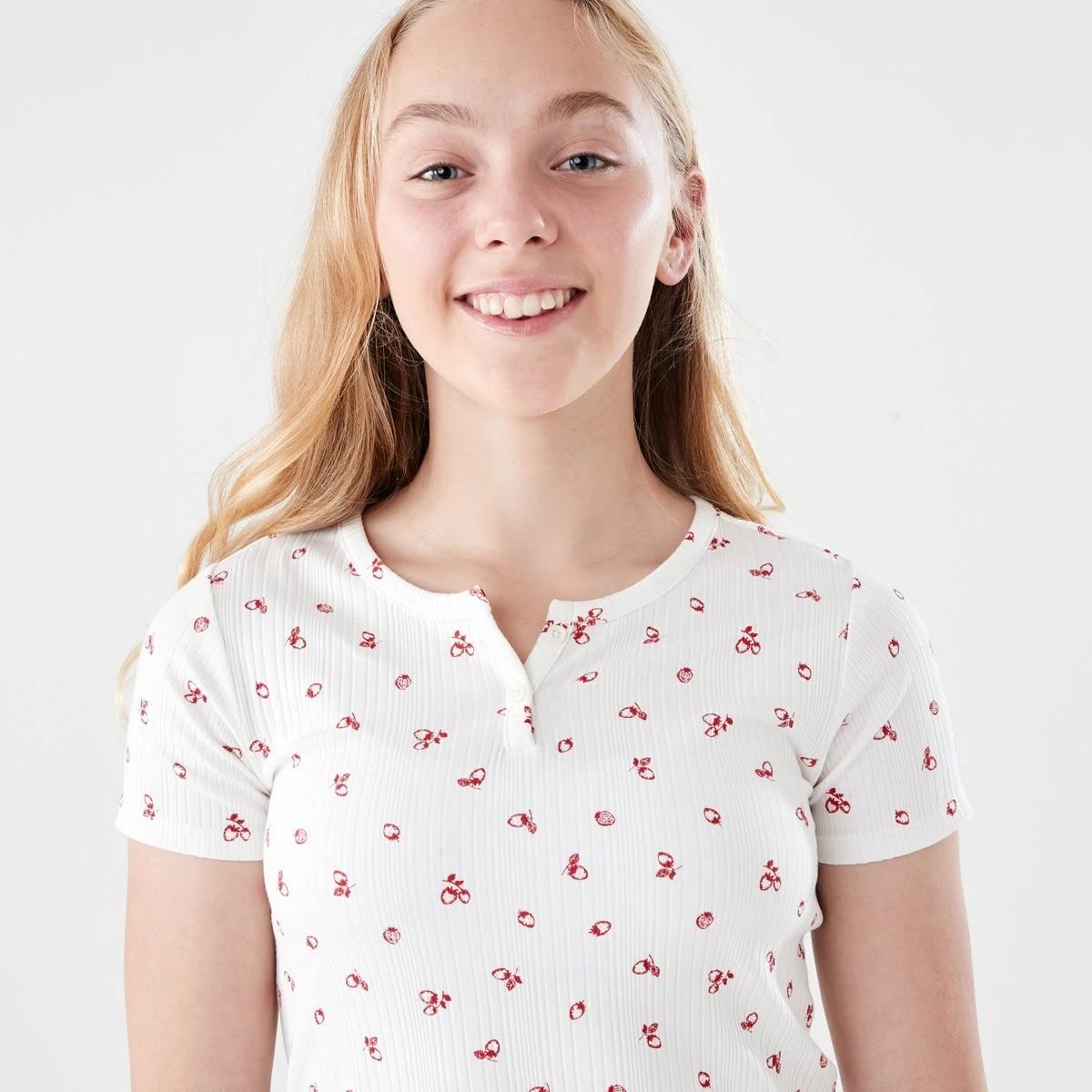 3 Rib Henley T-shirt BERRY SERENADE SNOW WHITE, 3 of 7
