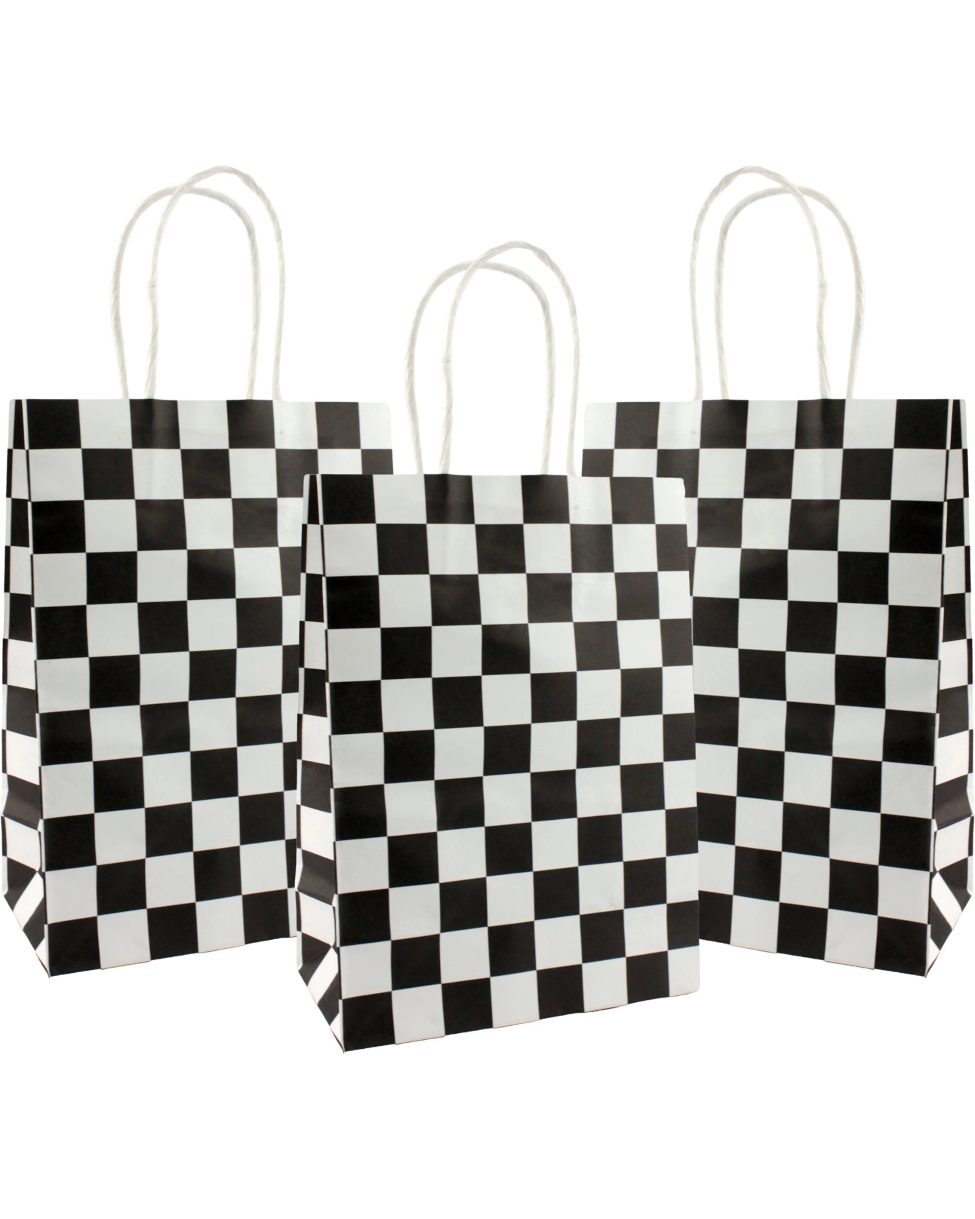 1 Partyrama Black and White Checkered Paper Gift Bags Pack of 4 - White, Black, 1 of 4
