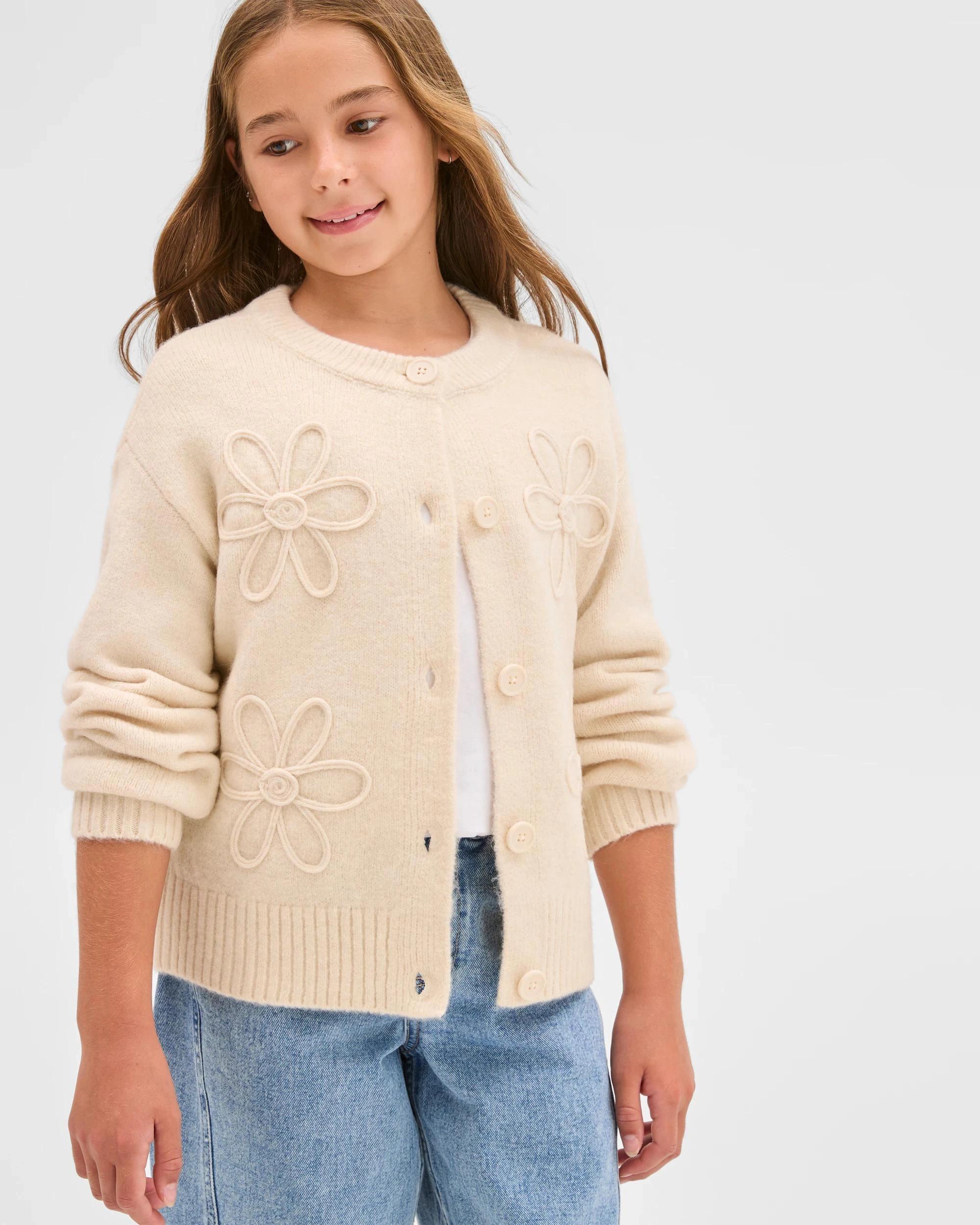 3 Target Kids Button Through Boxy Knit Cardigan CREAM, 3 of 7