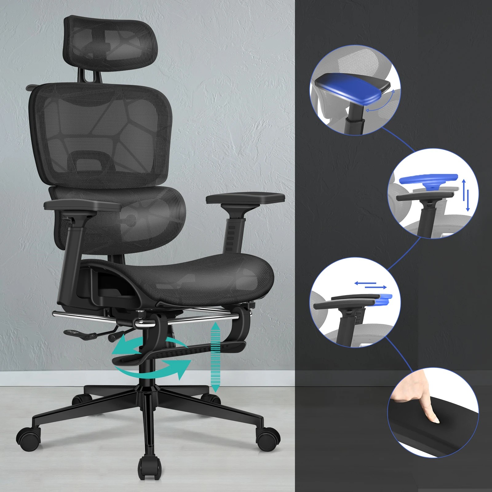 6 Alfordson Ergonomic Office Chair Mesh Executive Gaming Work Seat - Black, 6 of 10