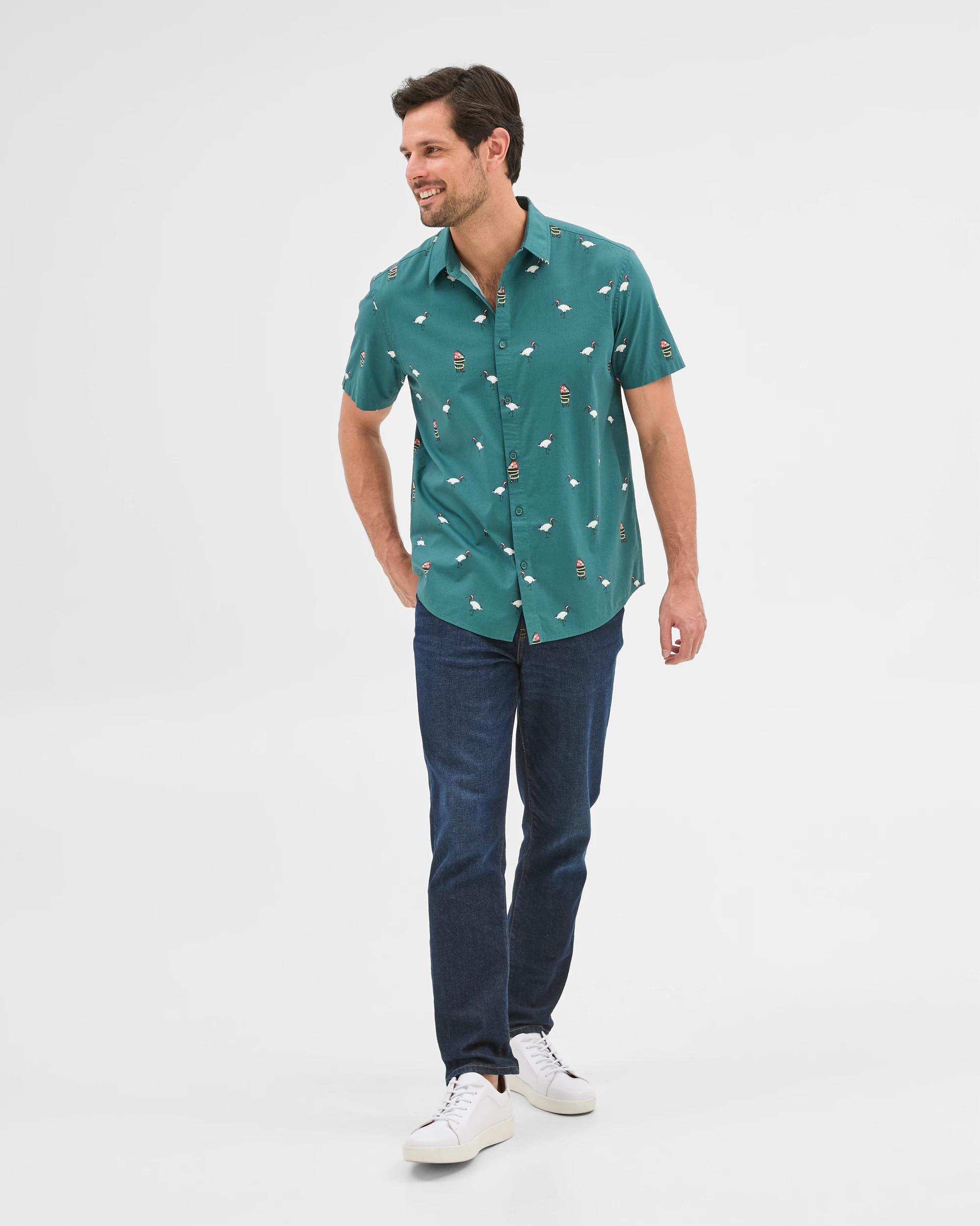 2 Target Christmas Bird Print Shirt GREEN, 2 of 5