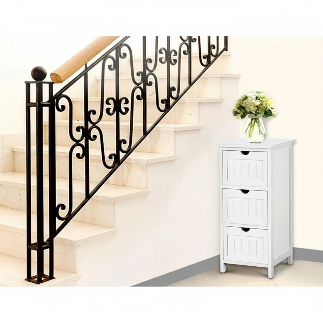 5 Artiss Bedside Table Bathroom Storage Cabinet 3 Drawers - White, 5 of 6