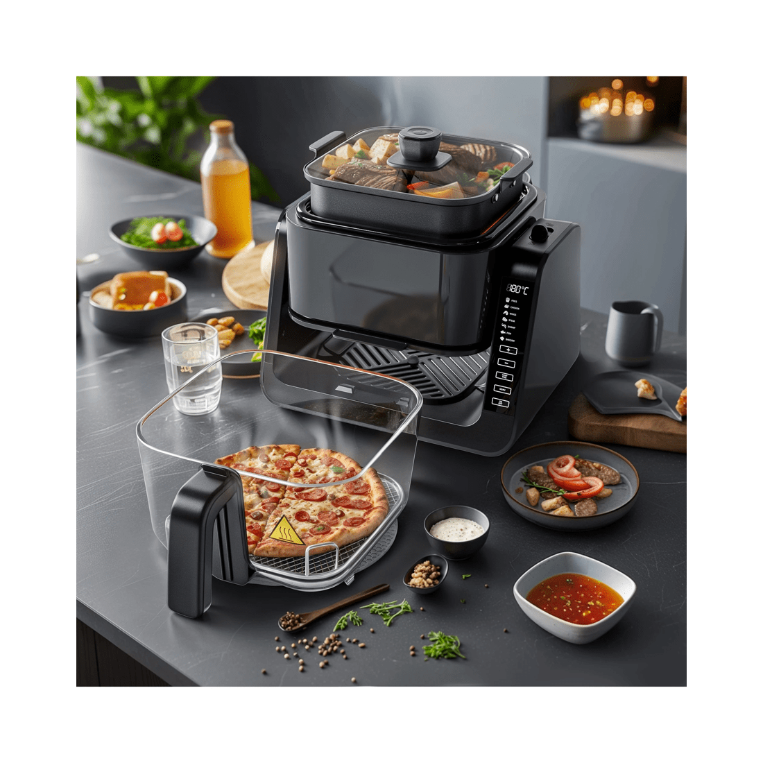 4 Advwin Dual Zone Air Fryer & Bbq Grill | Oil-less Top Grill & Bottom Fryer, 6l Digital Touch Screen Cooker, Grey, 4 of 9