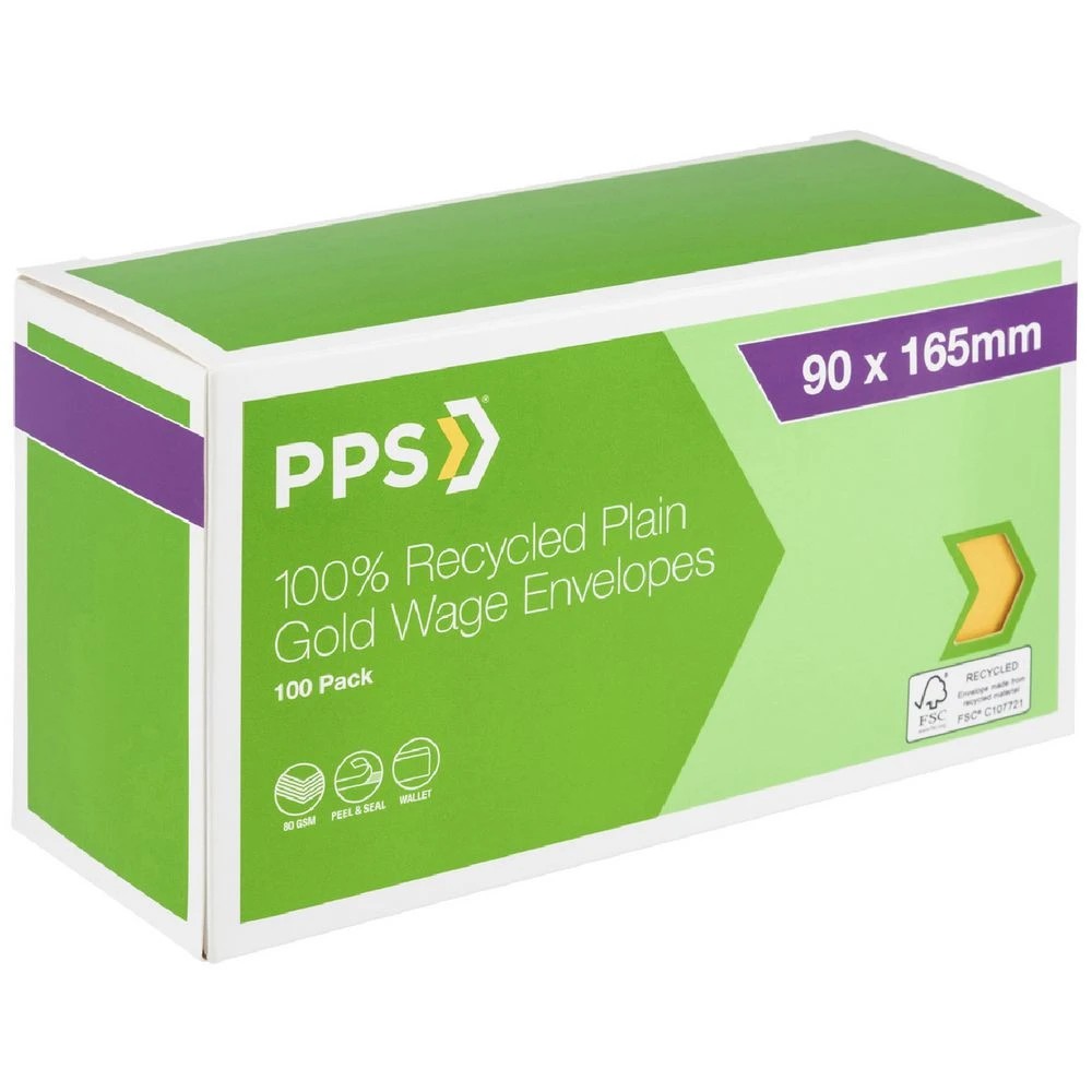 1 PPS Plain Wages Envelopes 90 x 165mm Gold 100 Pack, 1 of 5