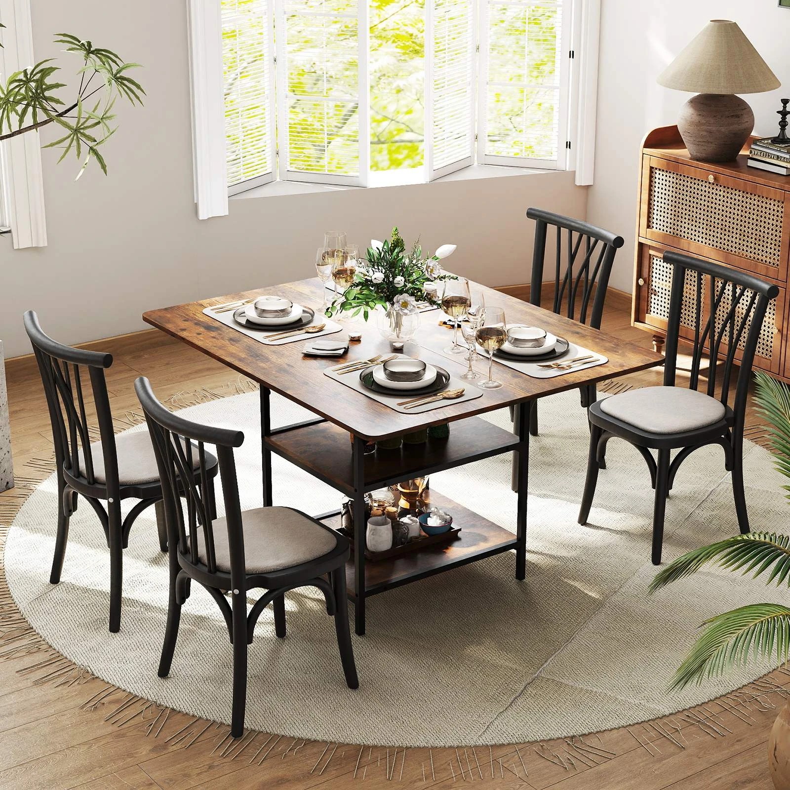2 Costway Kitchen Dining Table 4-6 People Counter Table Storage Shelf Home Furniture Space Savor - Brown, 2 of 3