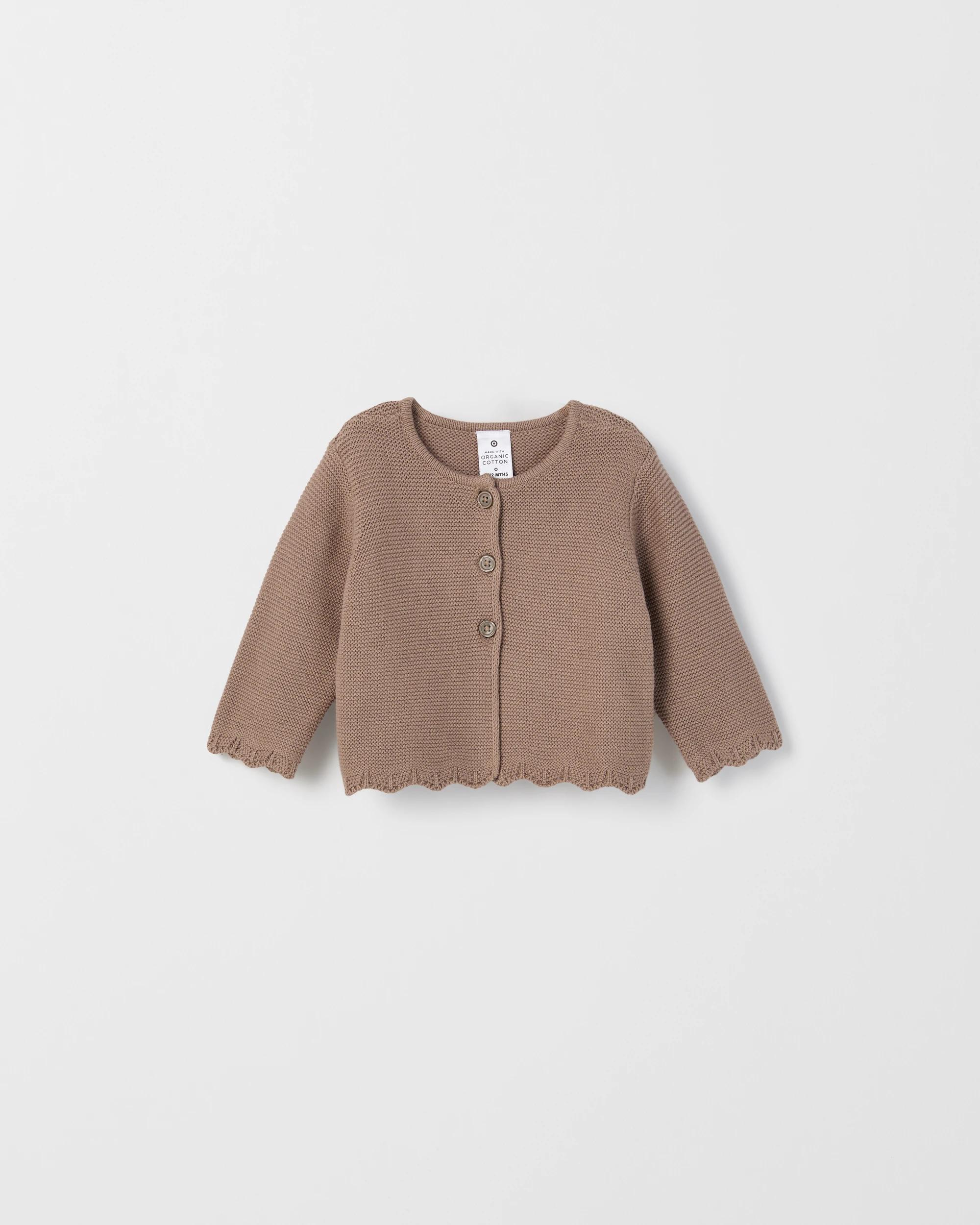 1 Target Baby Baby Organic Cotton Scalloped Edge Knit Cardigan TAUPE, 1 of 1