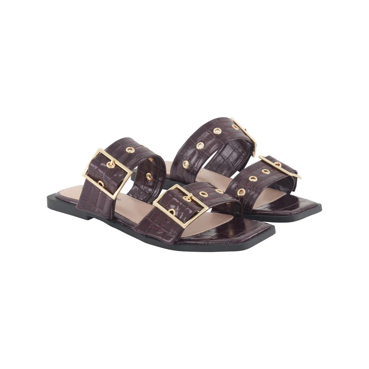 2 Double Buckle Slides Croc Brown, 2 of 3