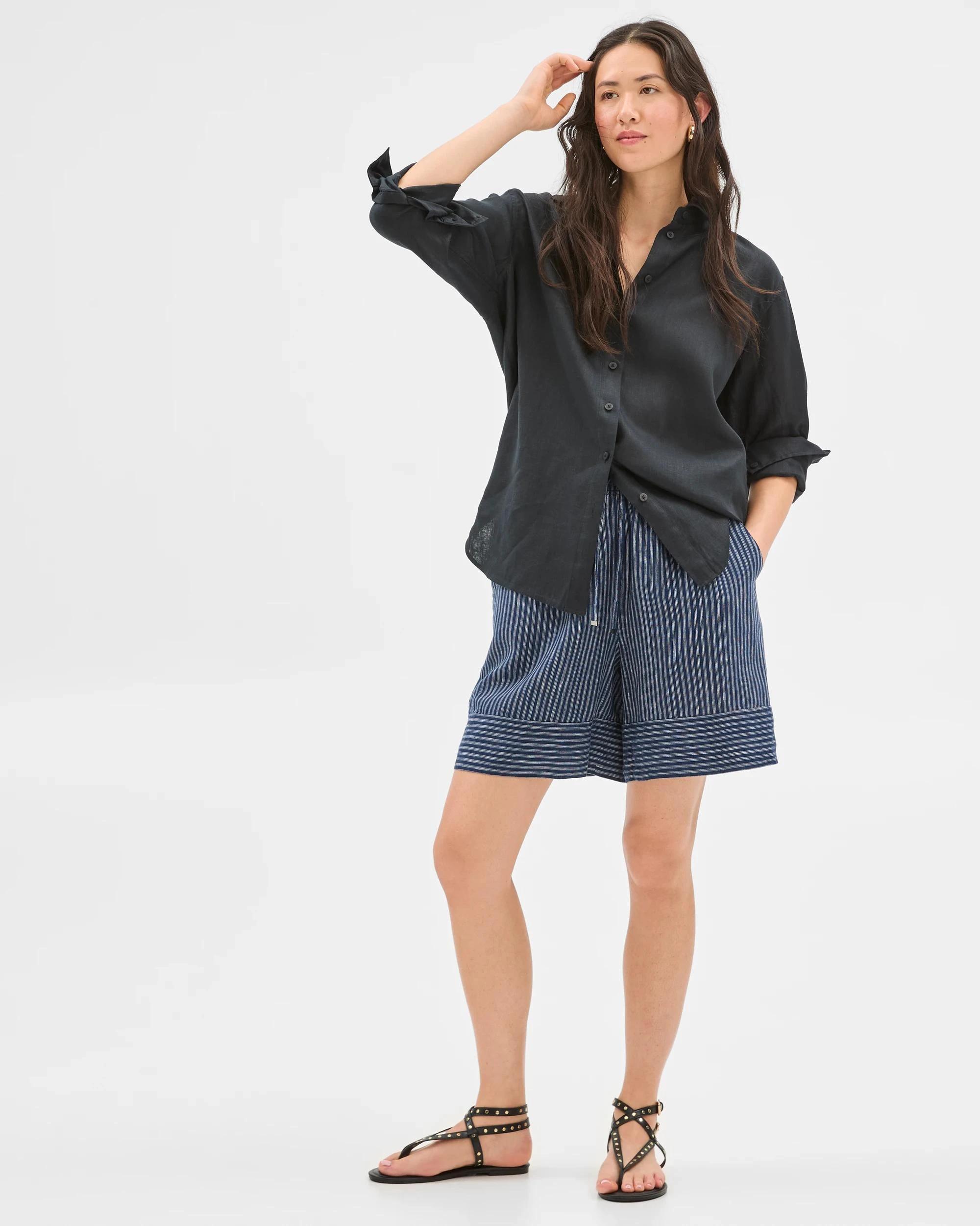 3 Target European Linen Long Shorts NAVY STRIPE, 3 of 7