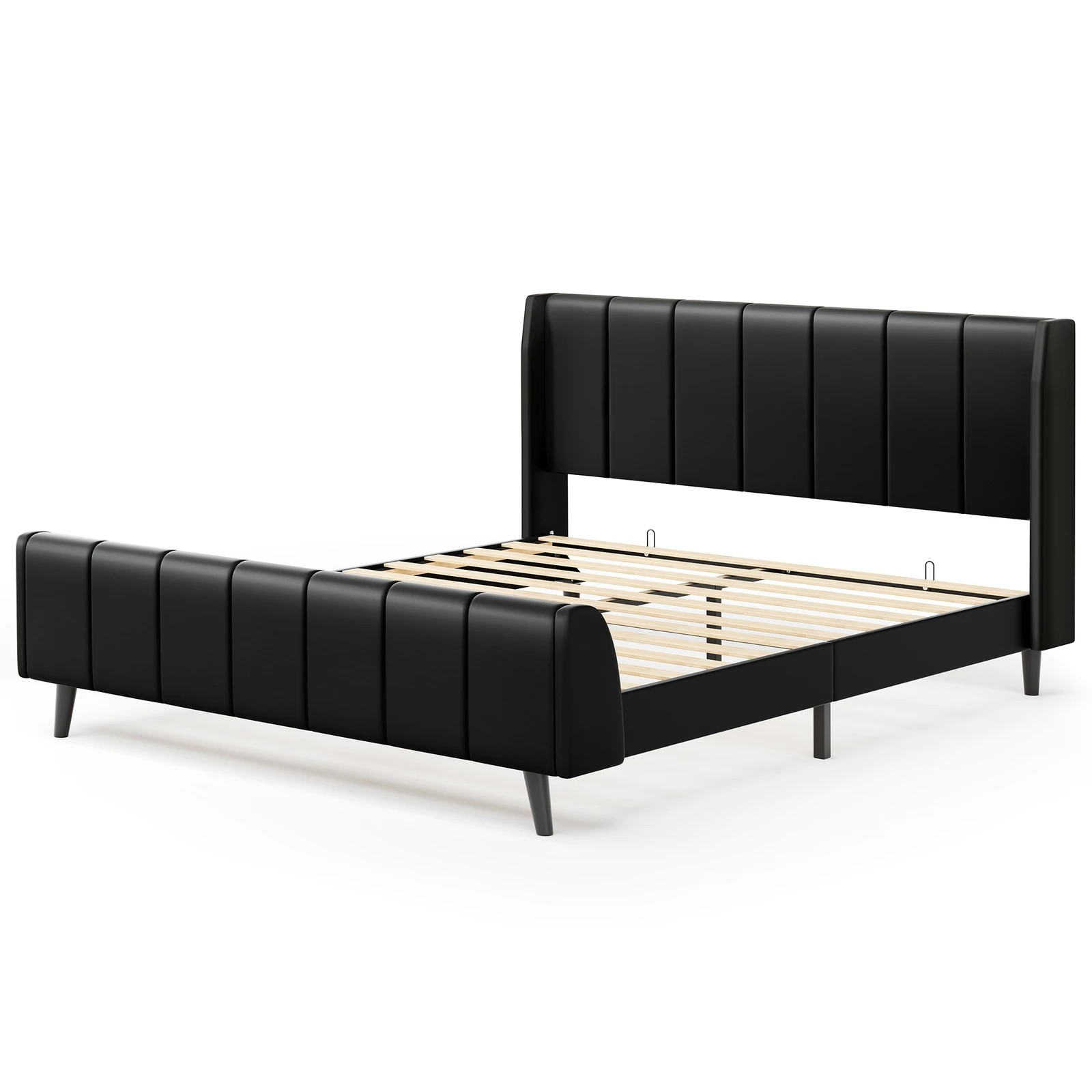 1 Alfordson Bed Frame Double Size Tufted Headboard Base Leather Hundolf - Black, 1 of 10