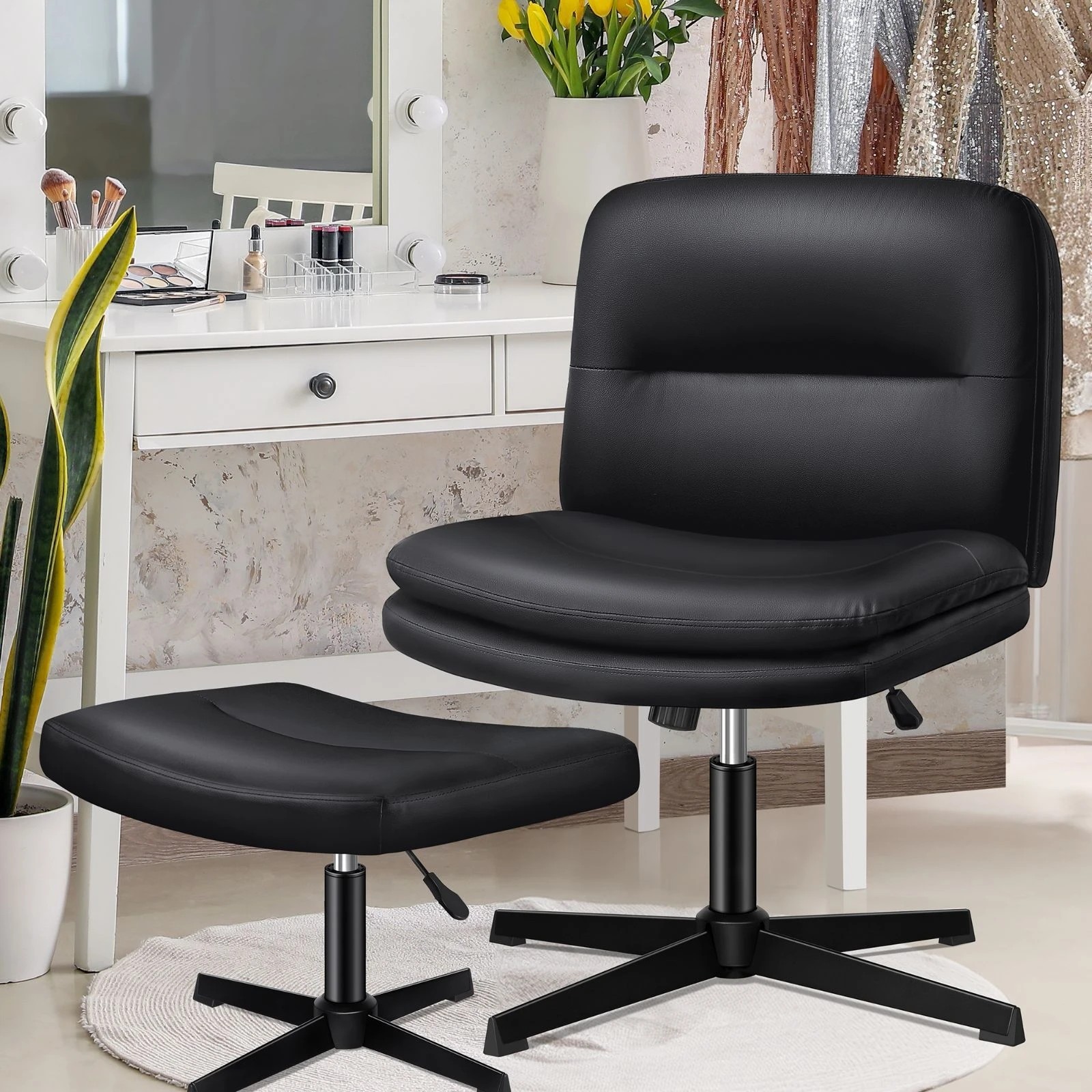 3 Alfordson Office Chair Computer Executive Seat Work Ottoman PU Leather - Black, 3 of 10