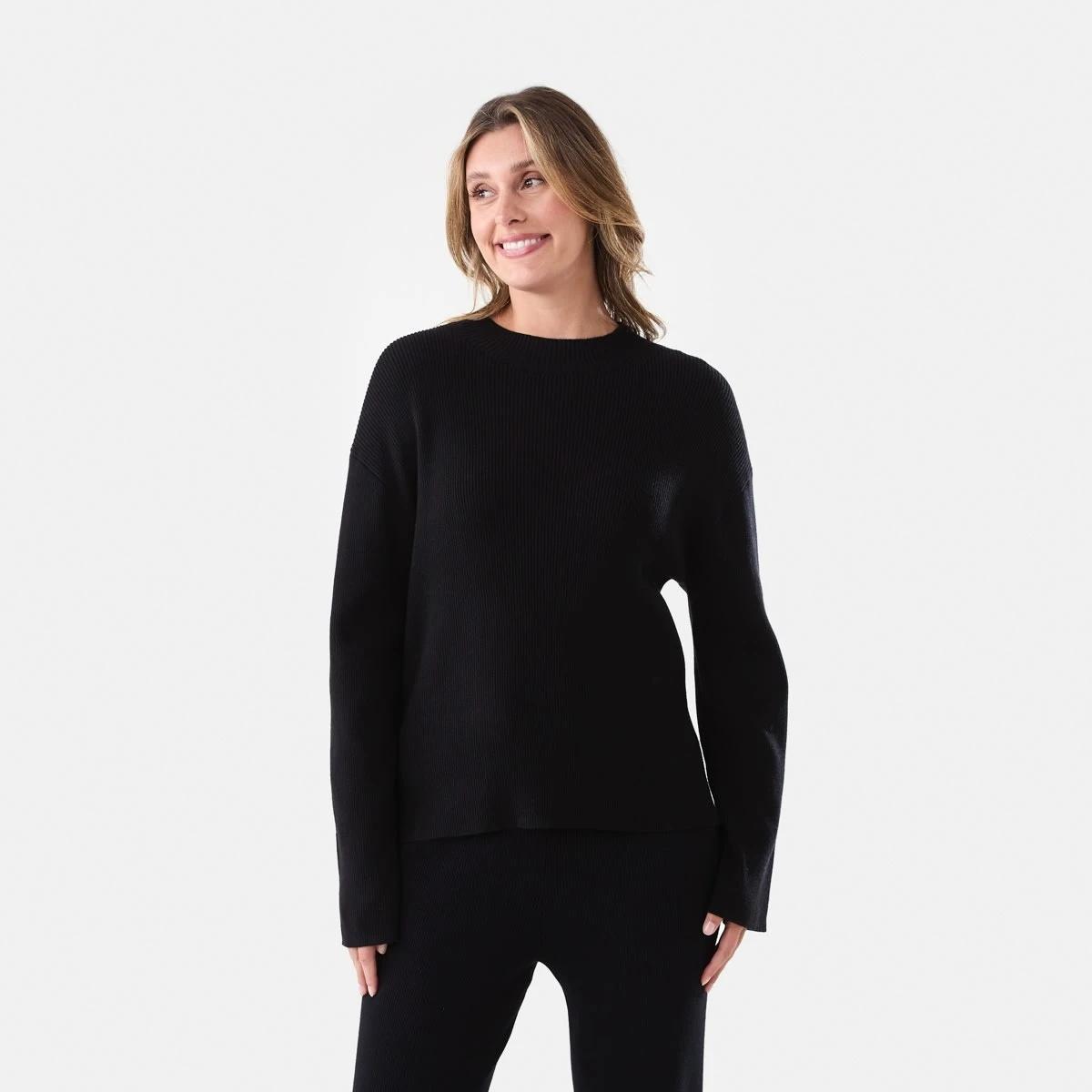 1 Mock Neck Rib Jumper Black, 1 of 6