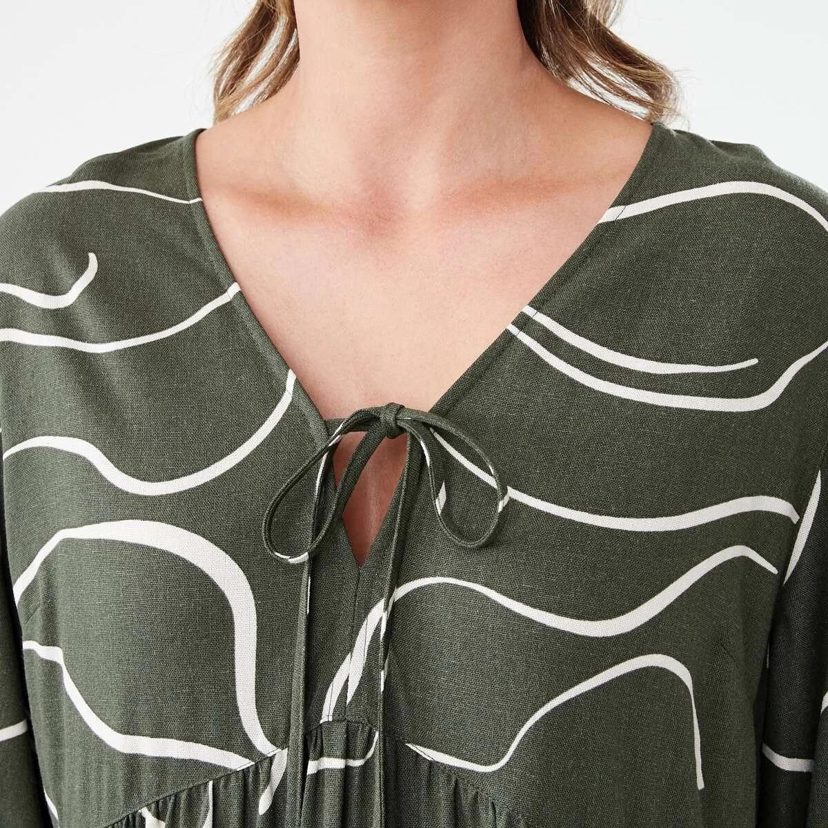 5 3/4 Balloon Sleeve Tie Front Mini Dress Abst Line, 5 of 7