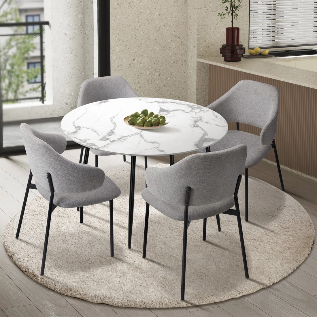 2 Oikiture 110cm Round Dining Table With 4pcs Dining Chairs Accent Fabric
 - Multi, 2 of 10