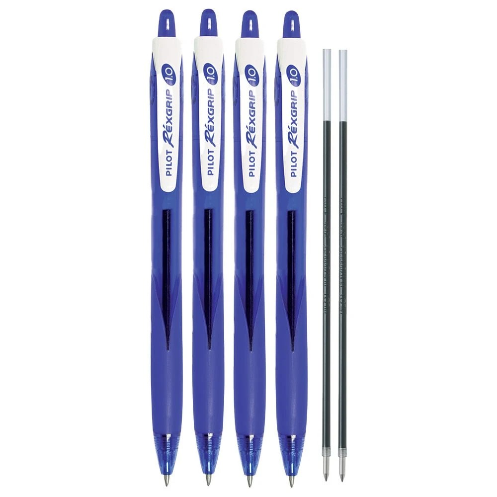 3 PILOT Rexgrip Ballpoint Pens 1mm Blue 4 Pack w/Refills, 3 of 3